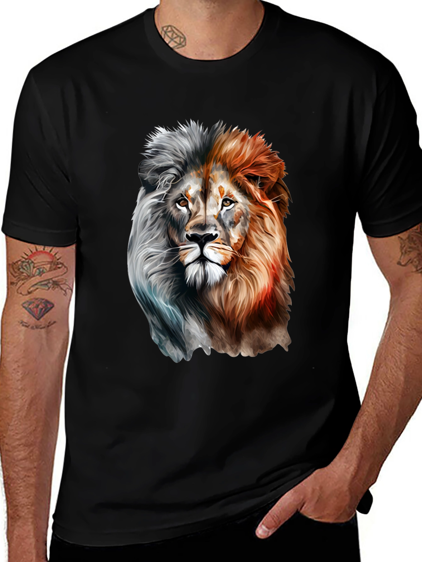Variant 23 of Lion Face Graphic Print Black T-Shirt