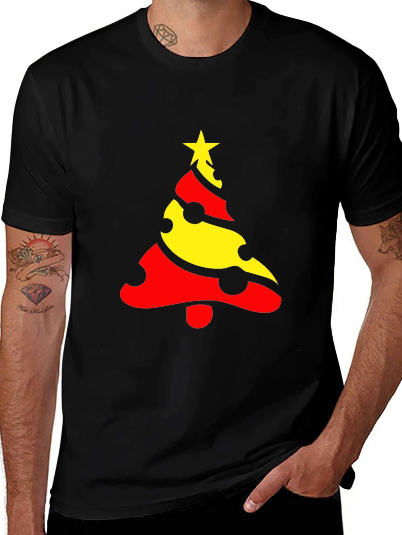 Variant 7 of Festive Christmas Tree Graphic Tee - Black