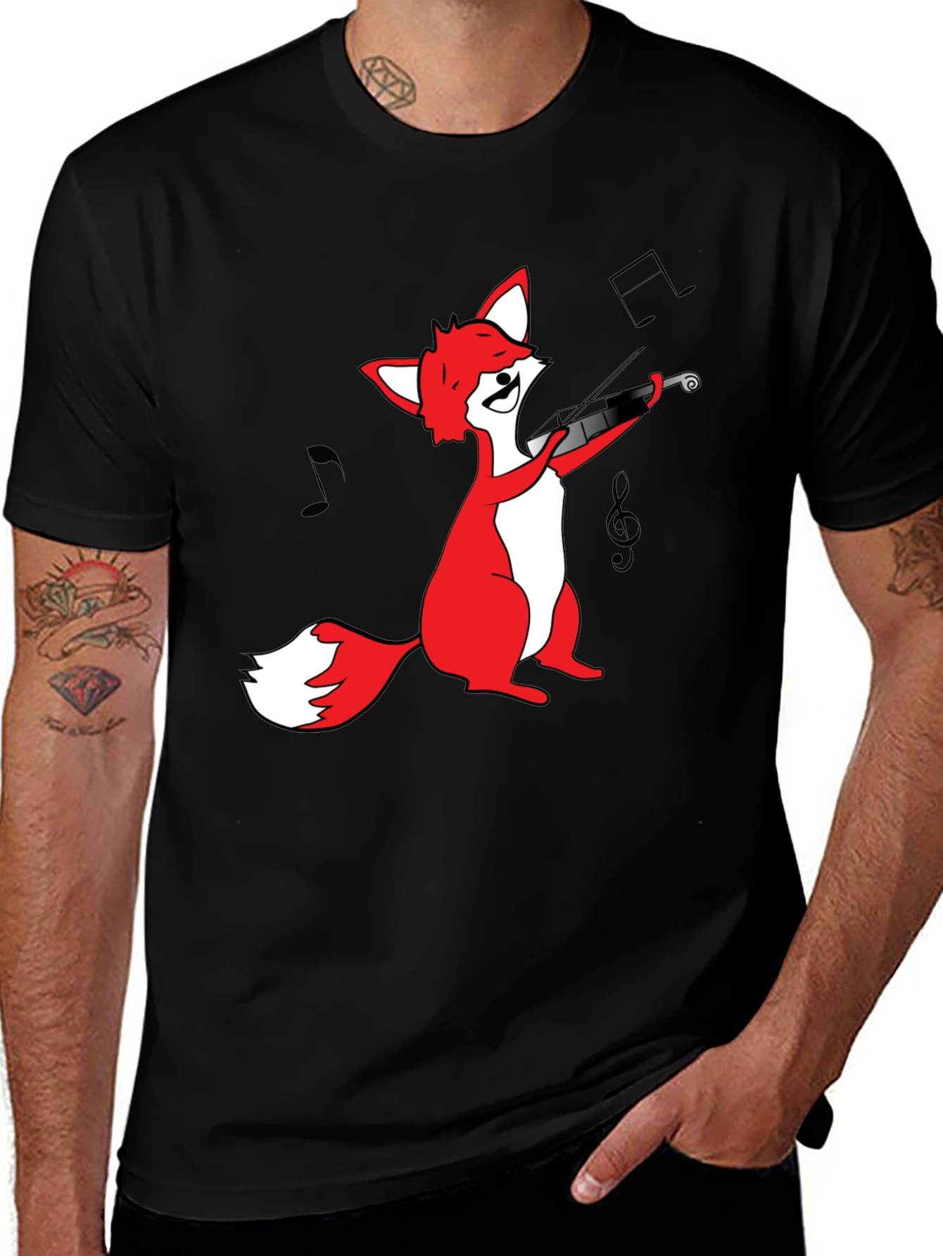 Variant 9 of Fox Violinist T-Shirt - Black Graphic Tee