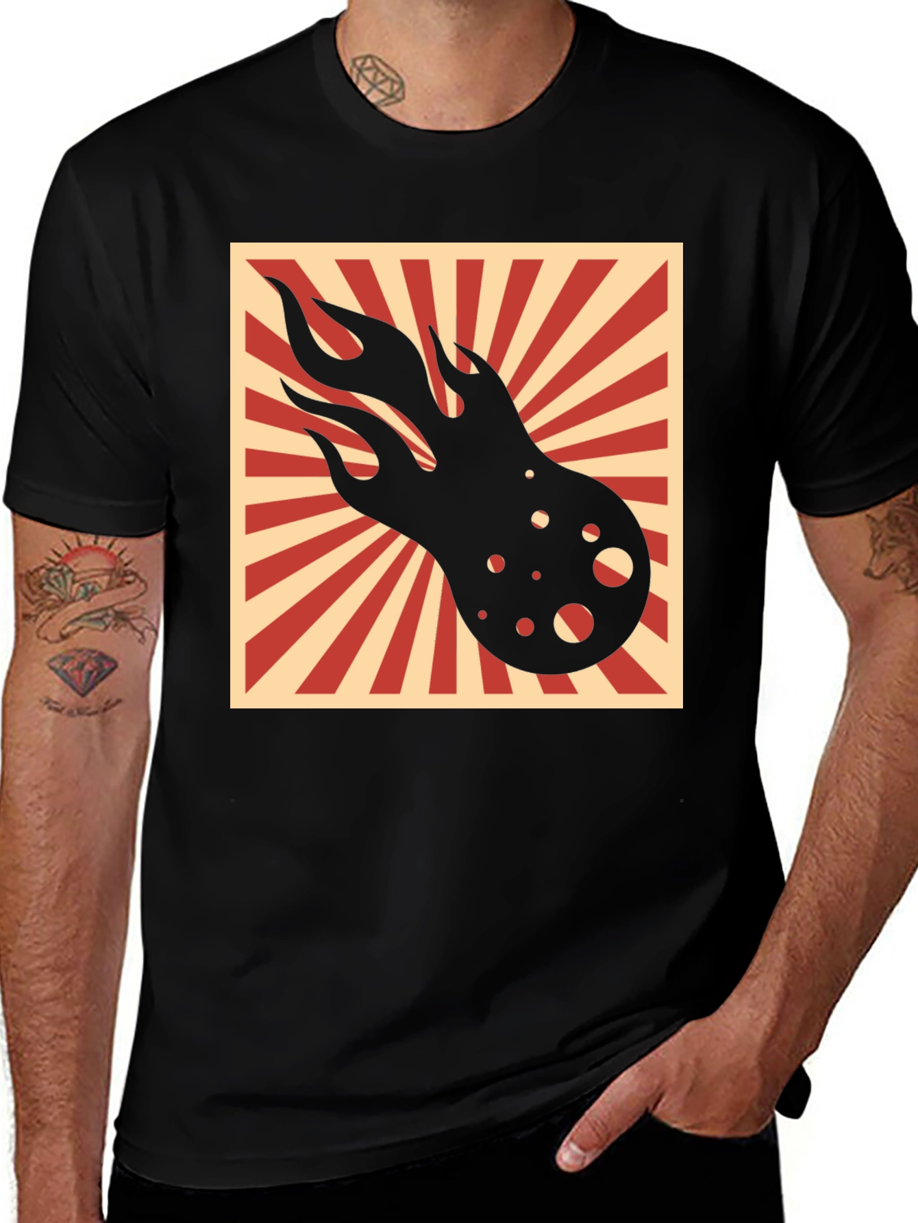 Variant 30 of Fiery Comet Graphic T-Shirt - Black Cotton Tee