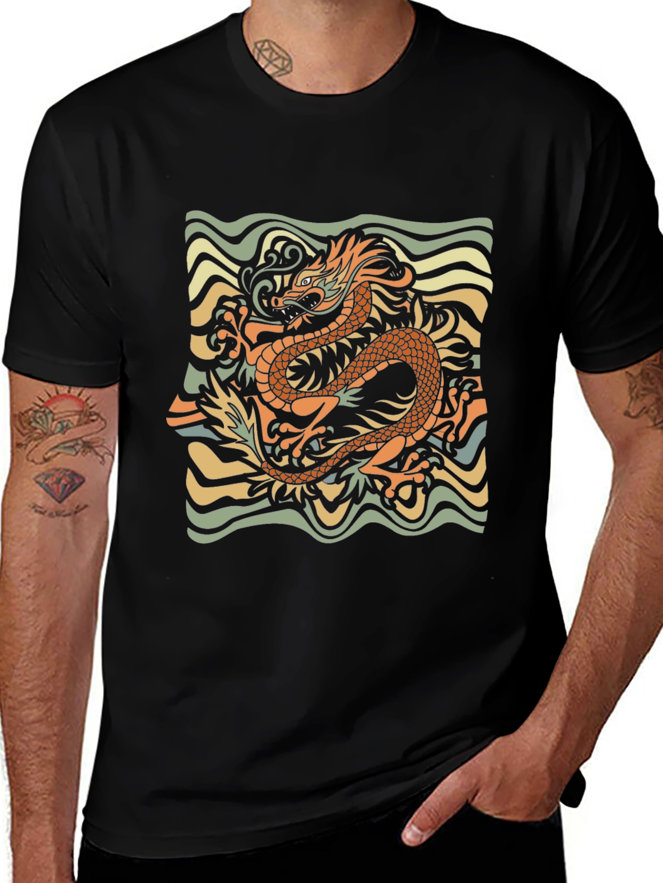 Variant 17 of Dragon Graphic Tee - Retro Style