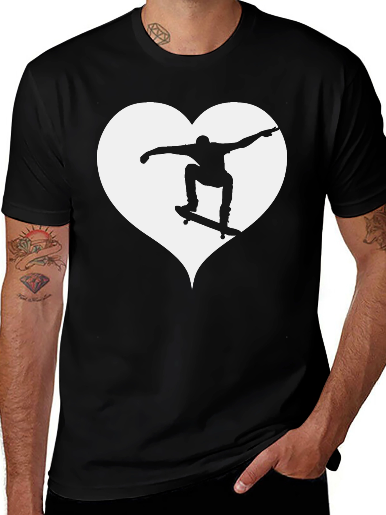Variant 27 of Skateboard Heart Tee - Black Cotton Graphic T-Shirt