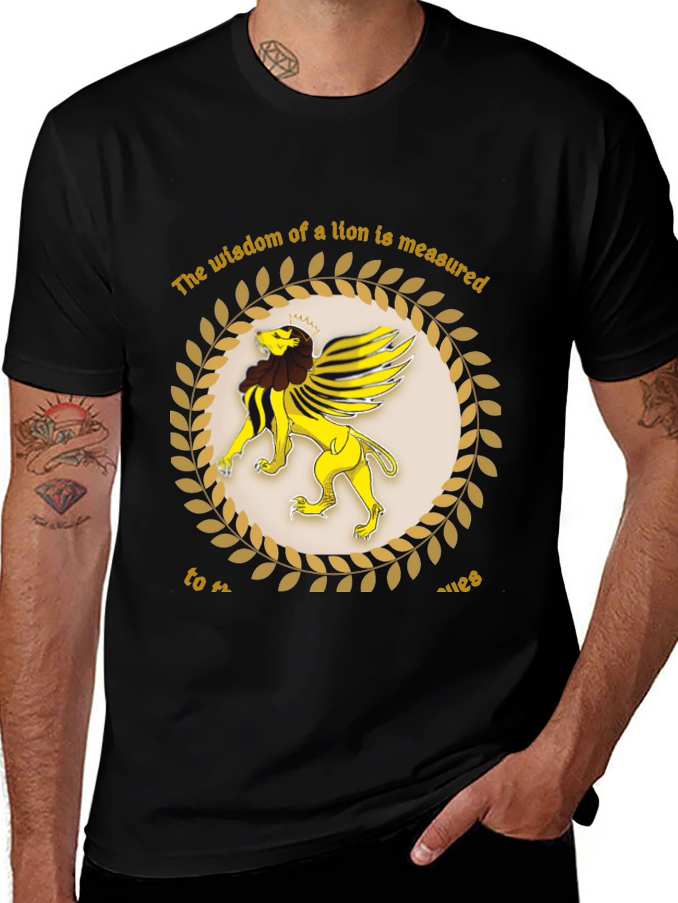 Variant 12 of Lion Wisdom Graphic Tee - Black Cotton Shirt