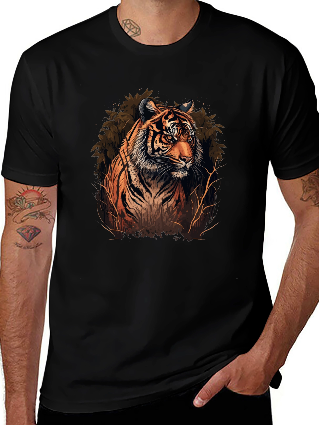 Variant 12 of Tiger Graphic Print Black T-Shirt