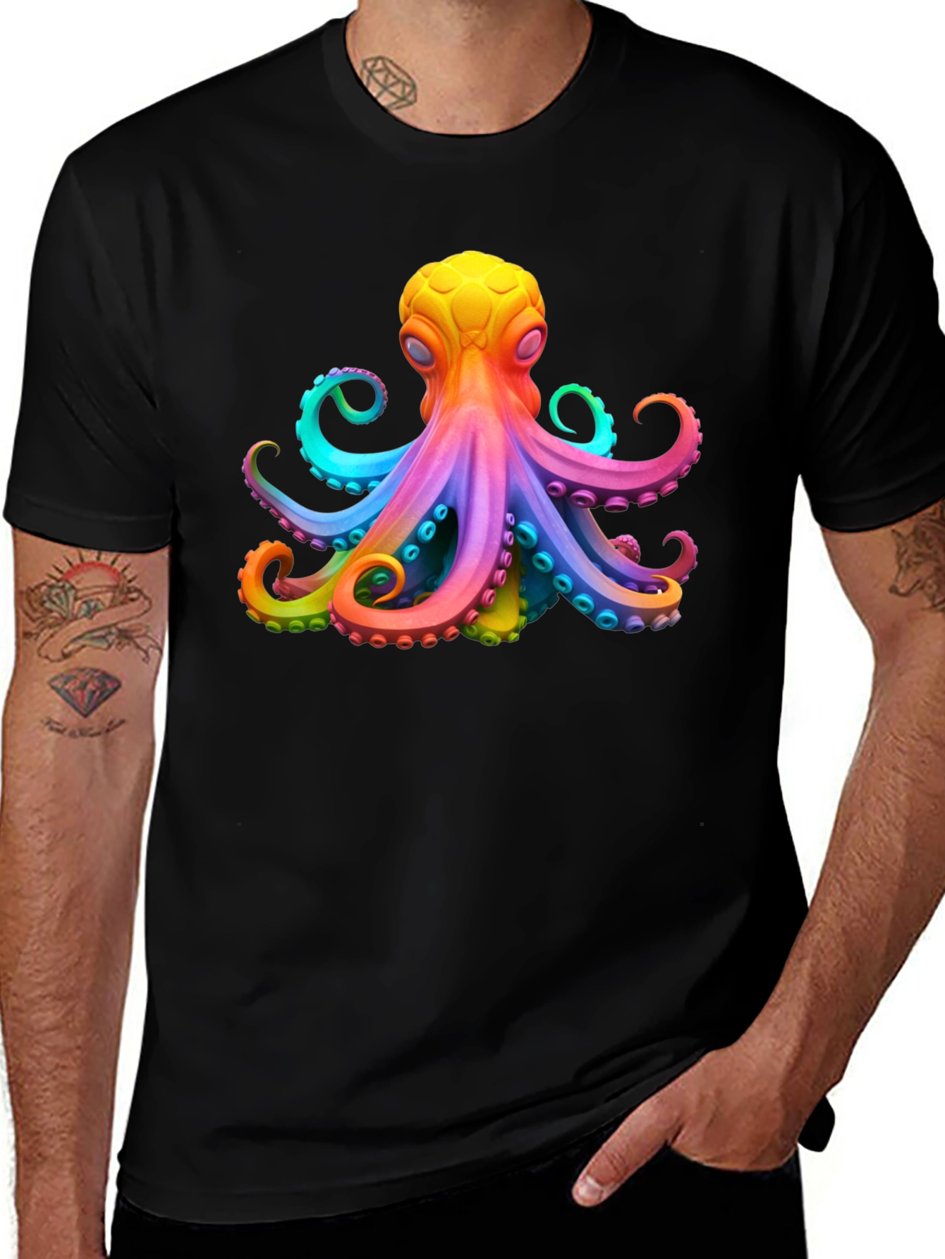 Variant 13 of Rainbow Octopus Graphic T-Shirt - Bold & Vibrant Design
