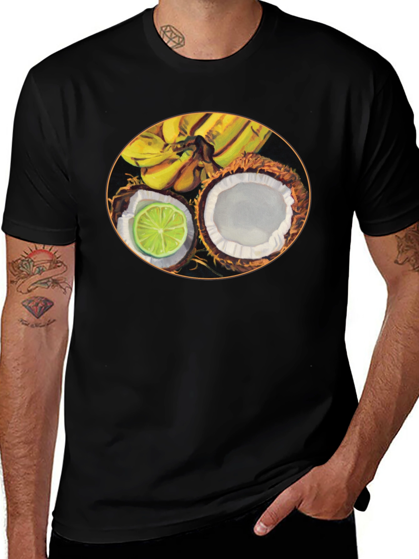 Variant 21 of Tropical Fruit Graphic Black T-Shirt