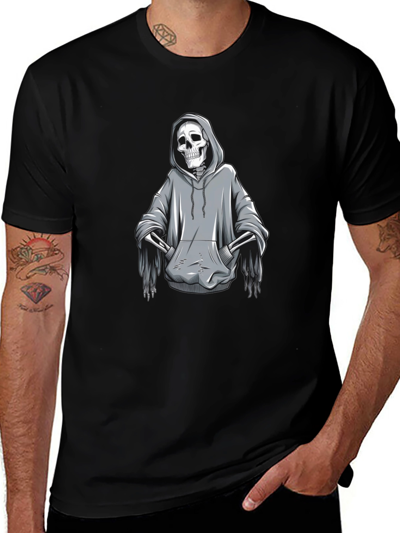Variant 27 of Grim Reaper Hoodie Skeleton Graphic T-Shirt - Black