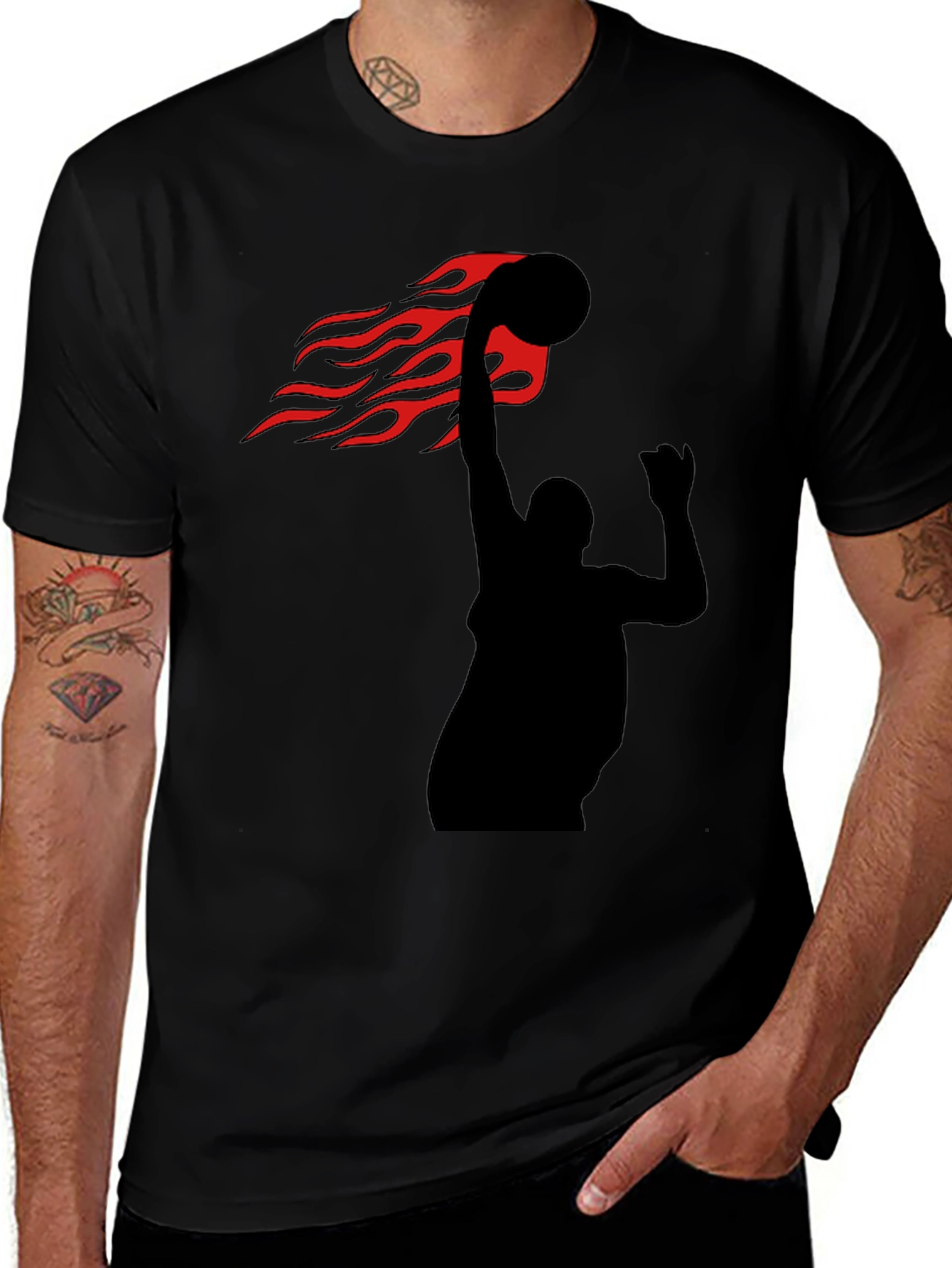 Variant 24 of Flaming Basketball Slam Dunk Black T-Shirt