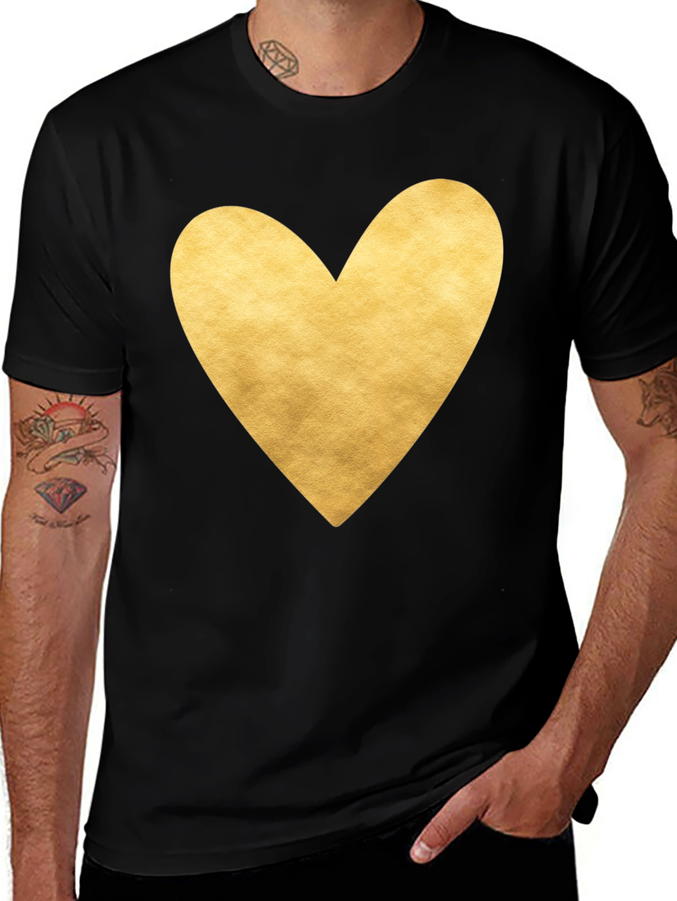 Variant 12 of Heart Print T-Shirt - Black - Casual Tee