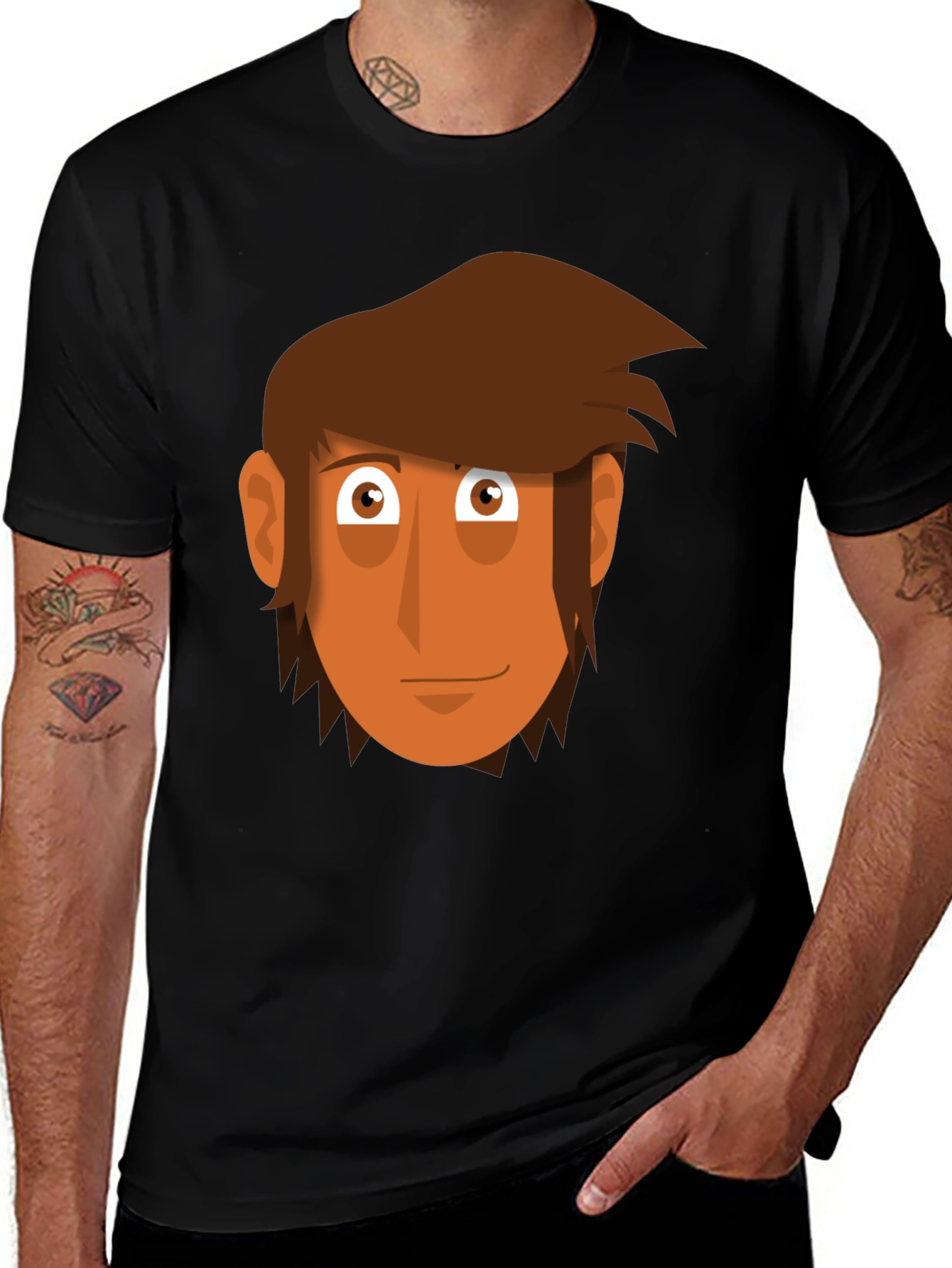 Variant 14 of Cartoon Face Graphic Tee - Men's Black T-Shirt