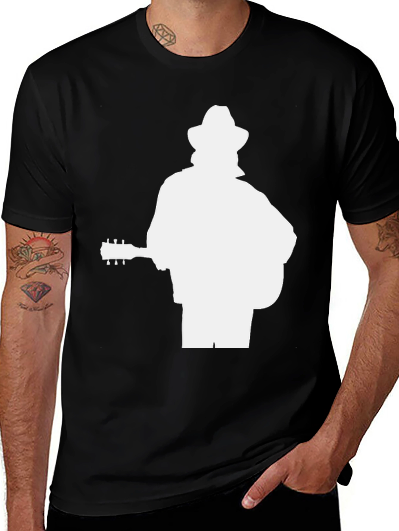 Variant 10 of Silhouette Guitar Man Black T-Shirt