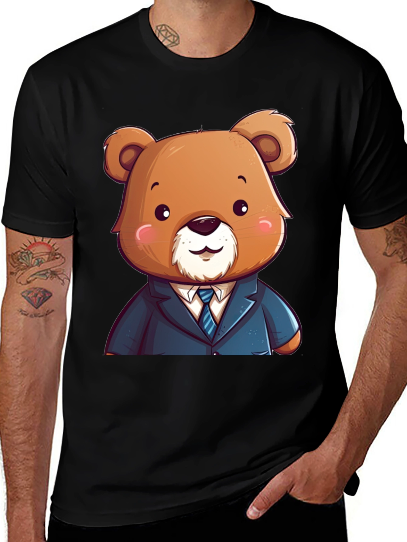 Variant 17 of Bear in Suit Graphic Tee - Black T-Shirt