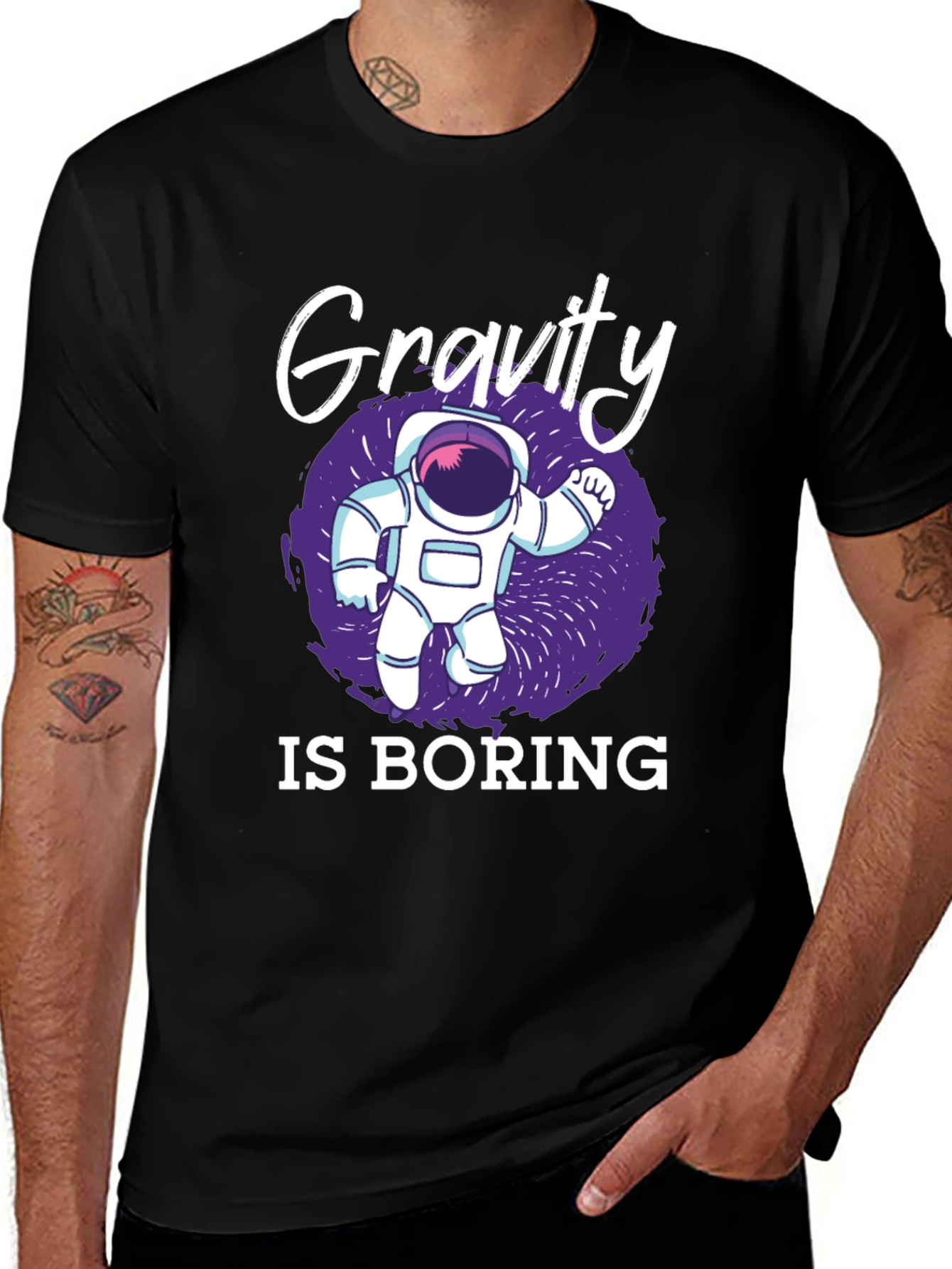 Variant 13 of Gravity Is Boring Spaceman Graphic Tee - Black