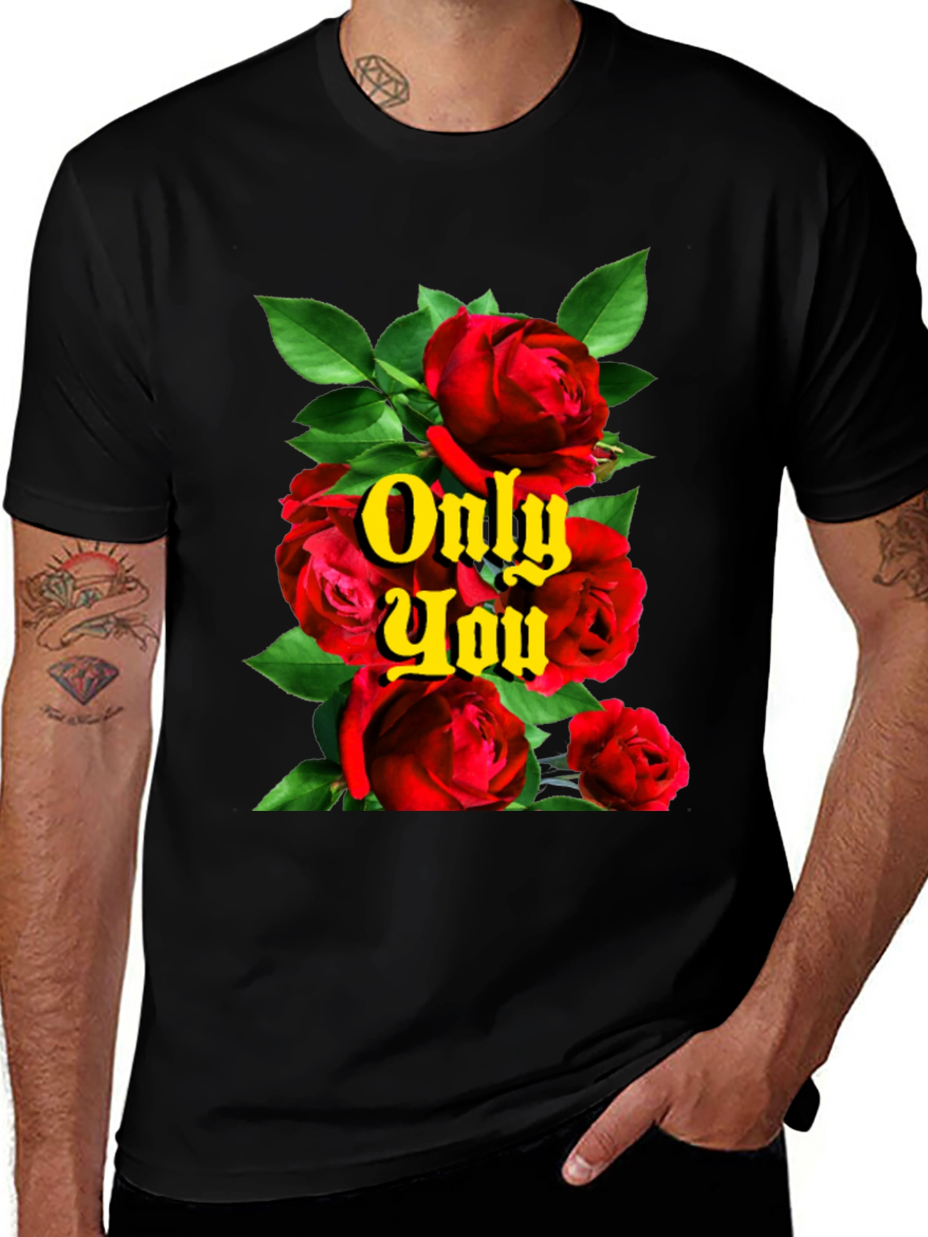 Variant 22 of Roses Only You Graphic Black T-Shirt