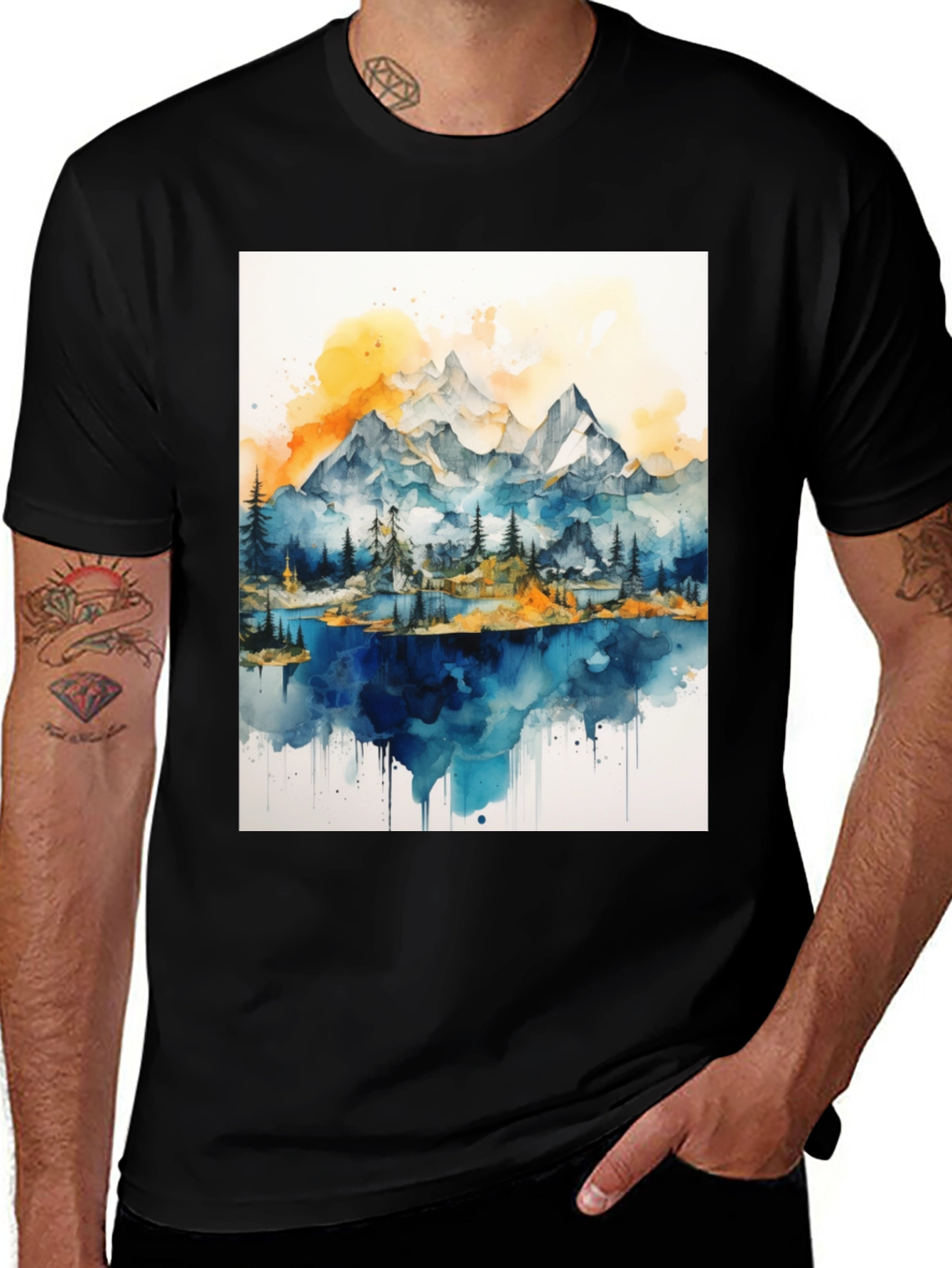Variant 10 of Watercolor Mountain Lake Graphic Tee