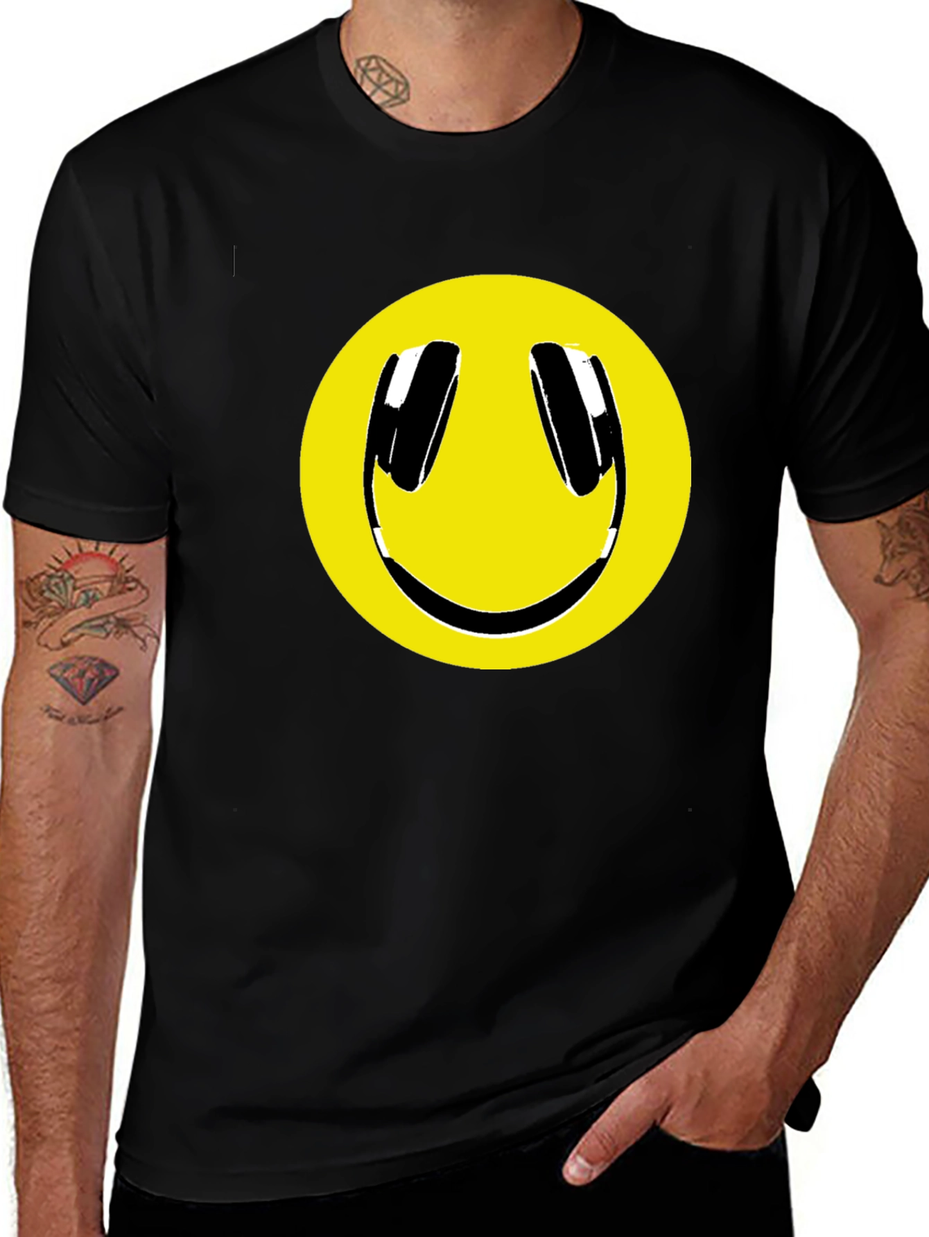 Variant 17 of Smiley Face Headphone Graphic Tee - Black
