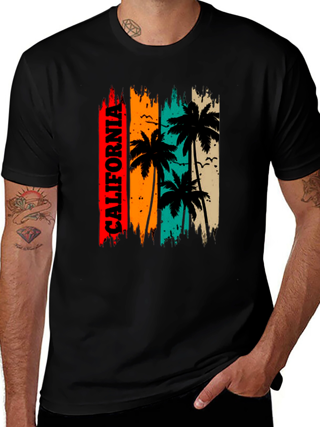 California Palm Tree Graphic Black T-Shirt