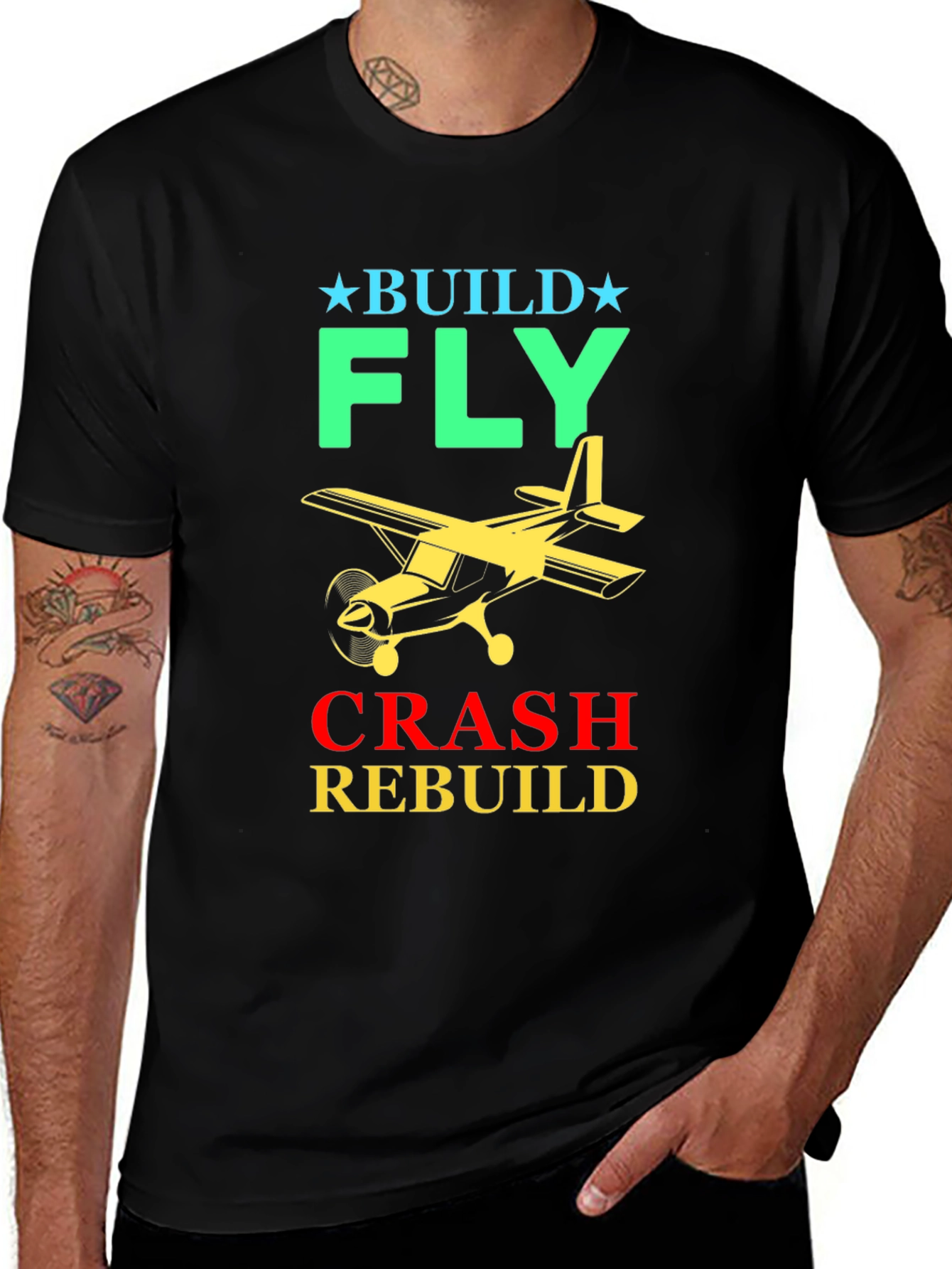 Build Fly Crash Rebuild Airplane T-Shirt