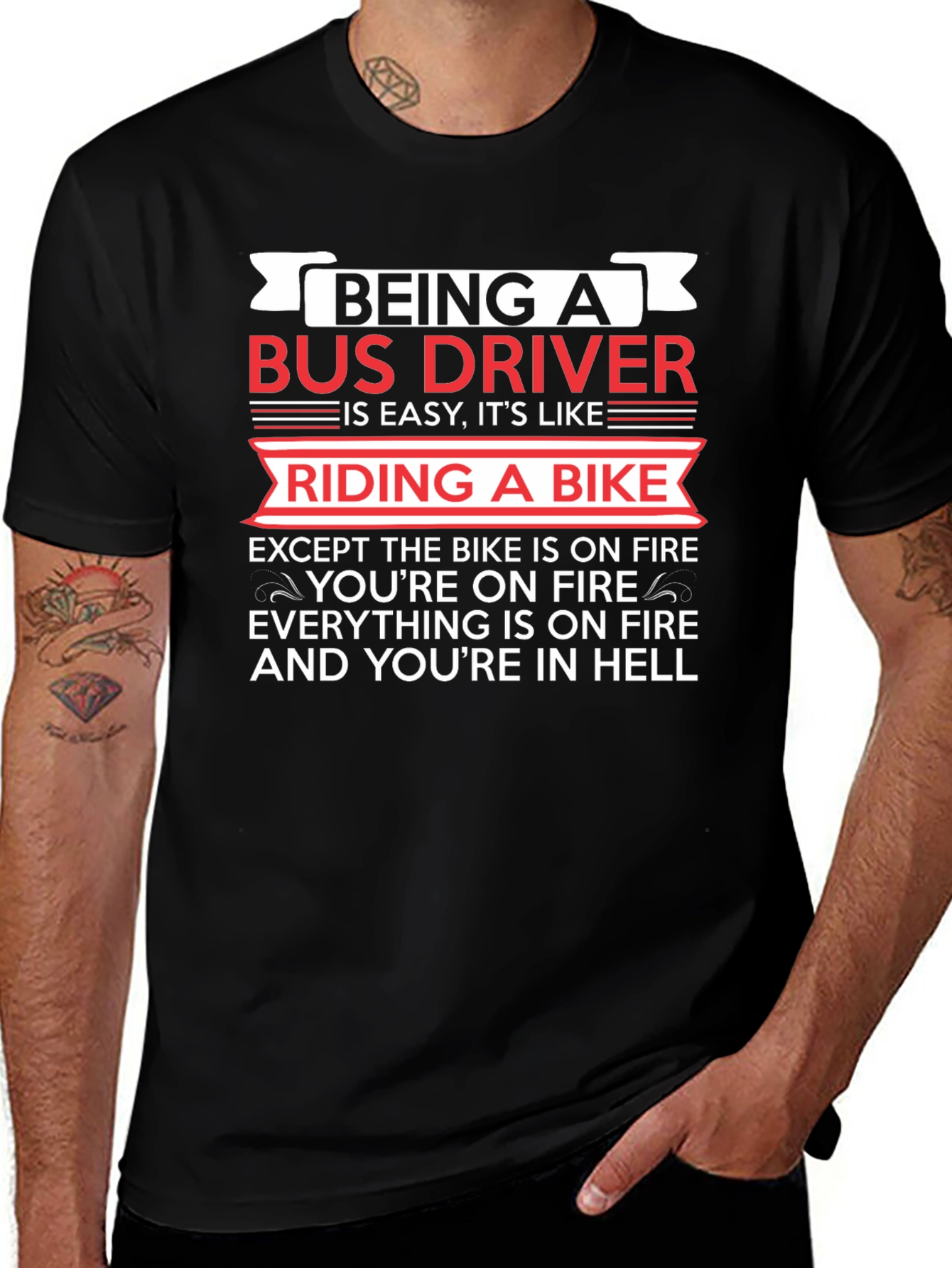 Variant 25 of Bus Driver Humor T-Shirt - Riding a Bike in Hell