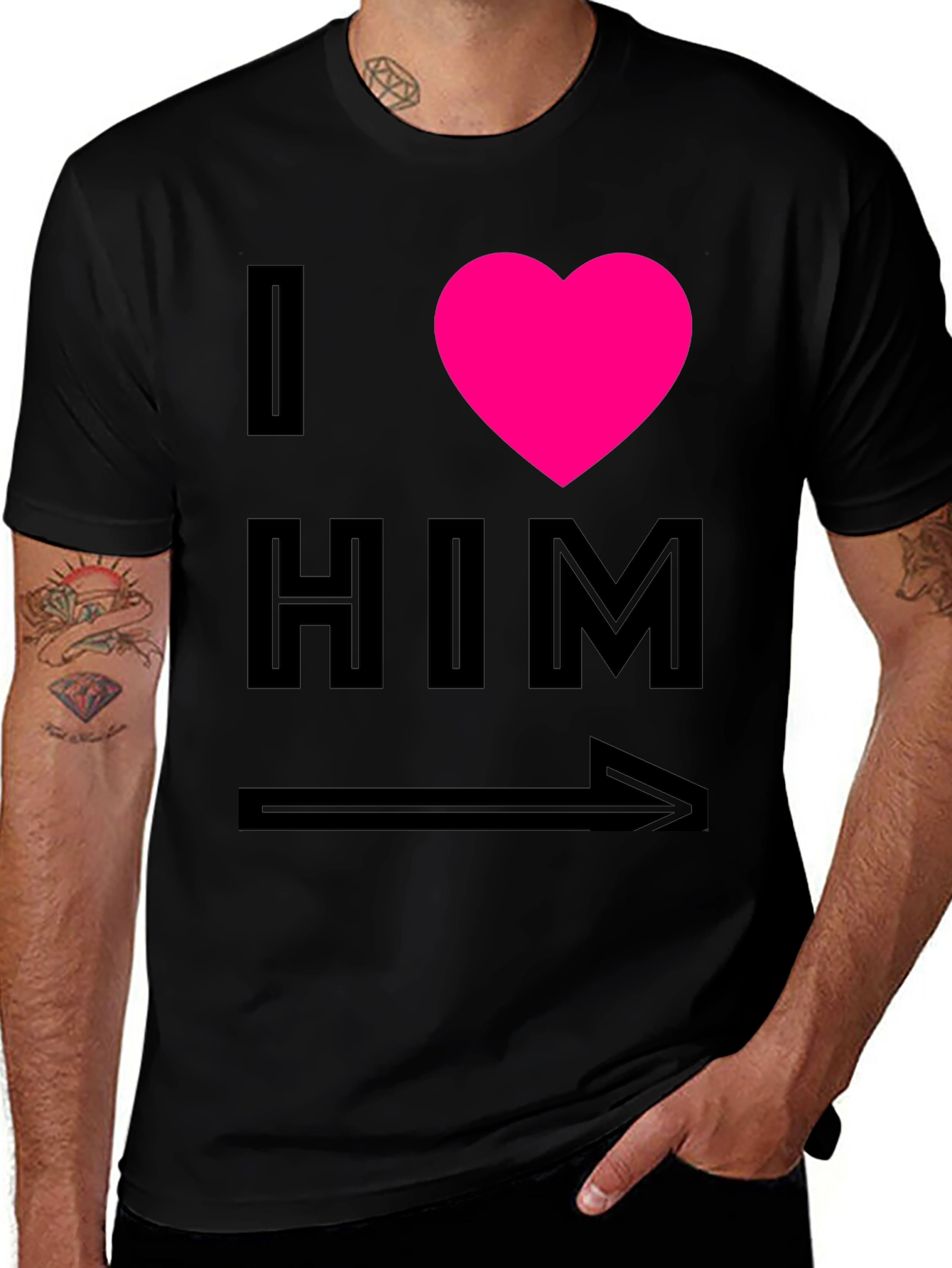 Black I Heart Him Graphic Tee - Black Unisex T-Shirt main image