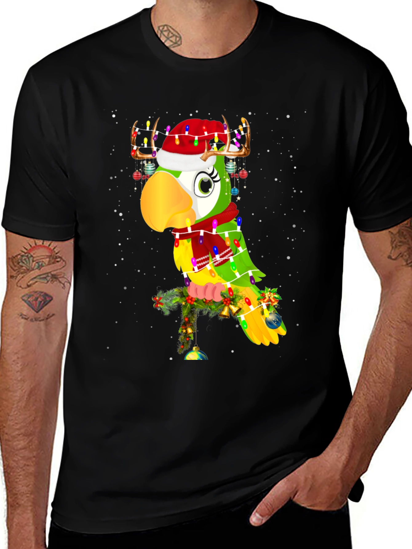 Christmas Parrot T-Shirt Festive Holiday Tee