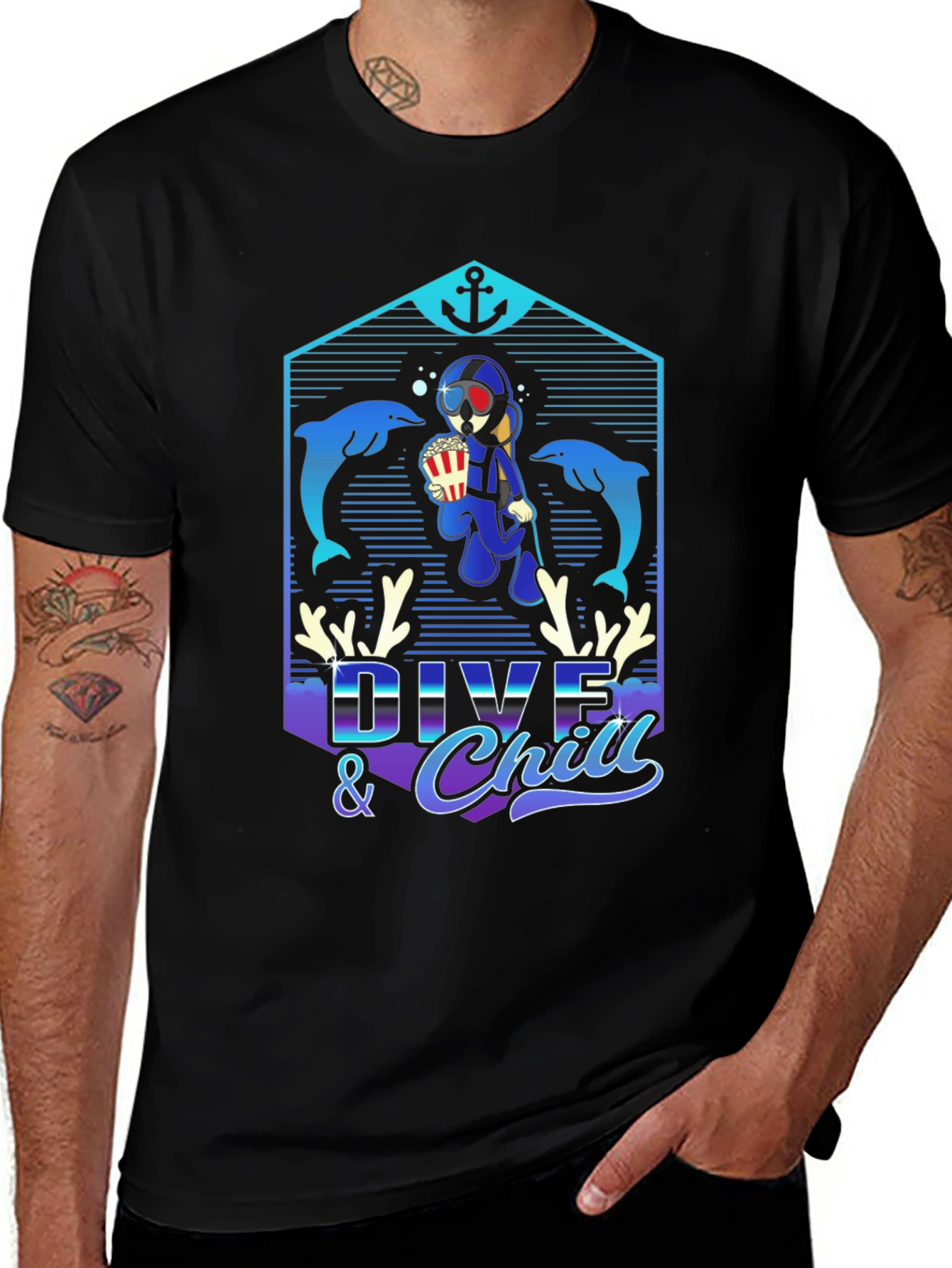 Black Dive & Chill Graphic T-Shirt main image