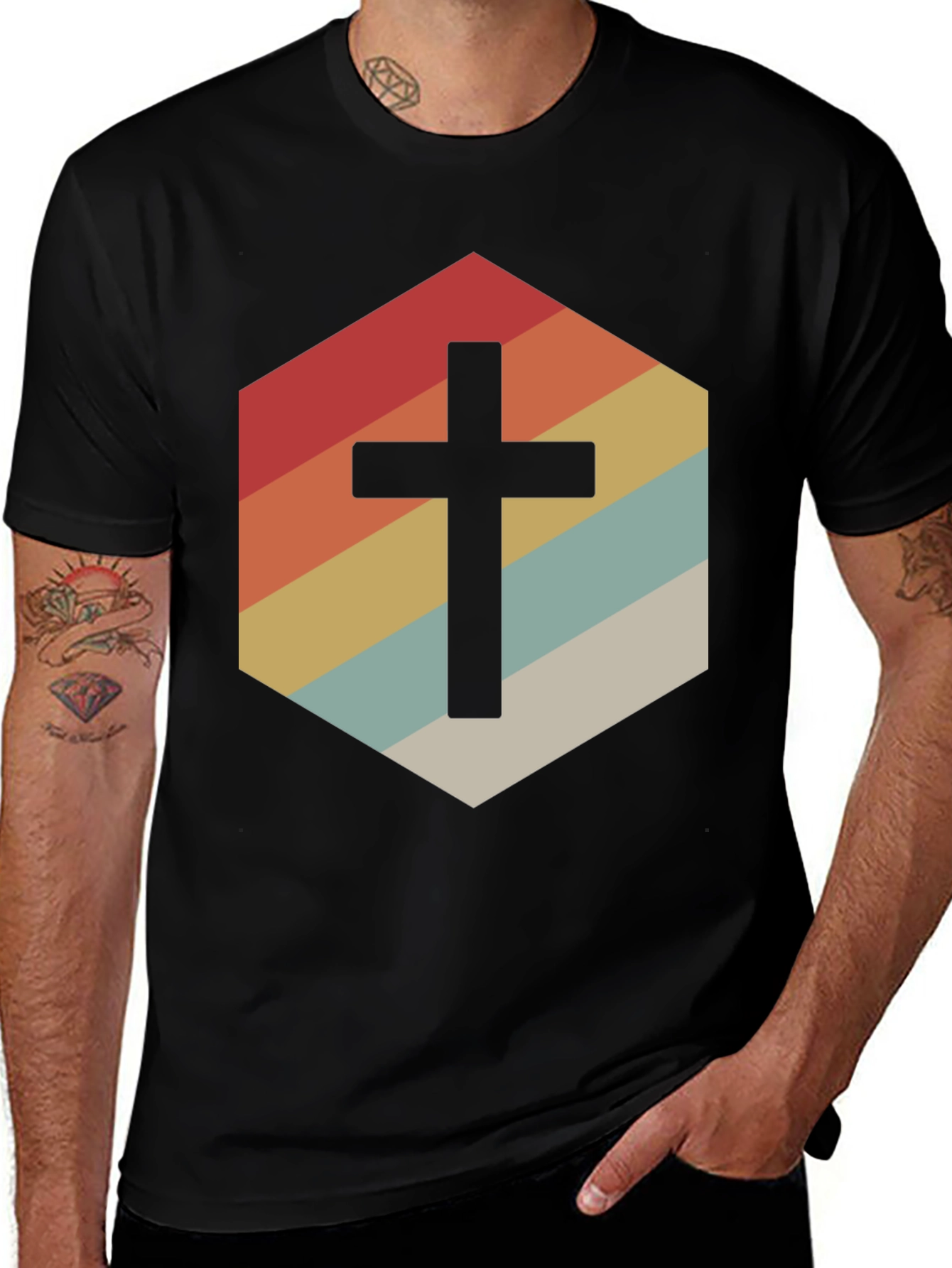 Variant 26 of Retro Cross Graphic Tee - Stylish Religious Apparel