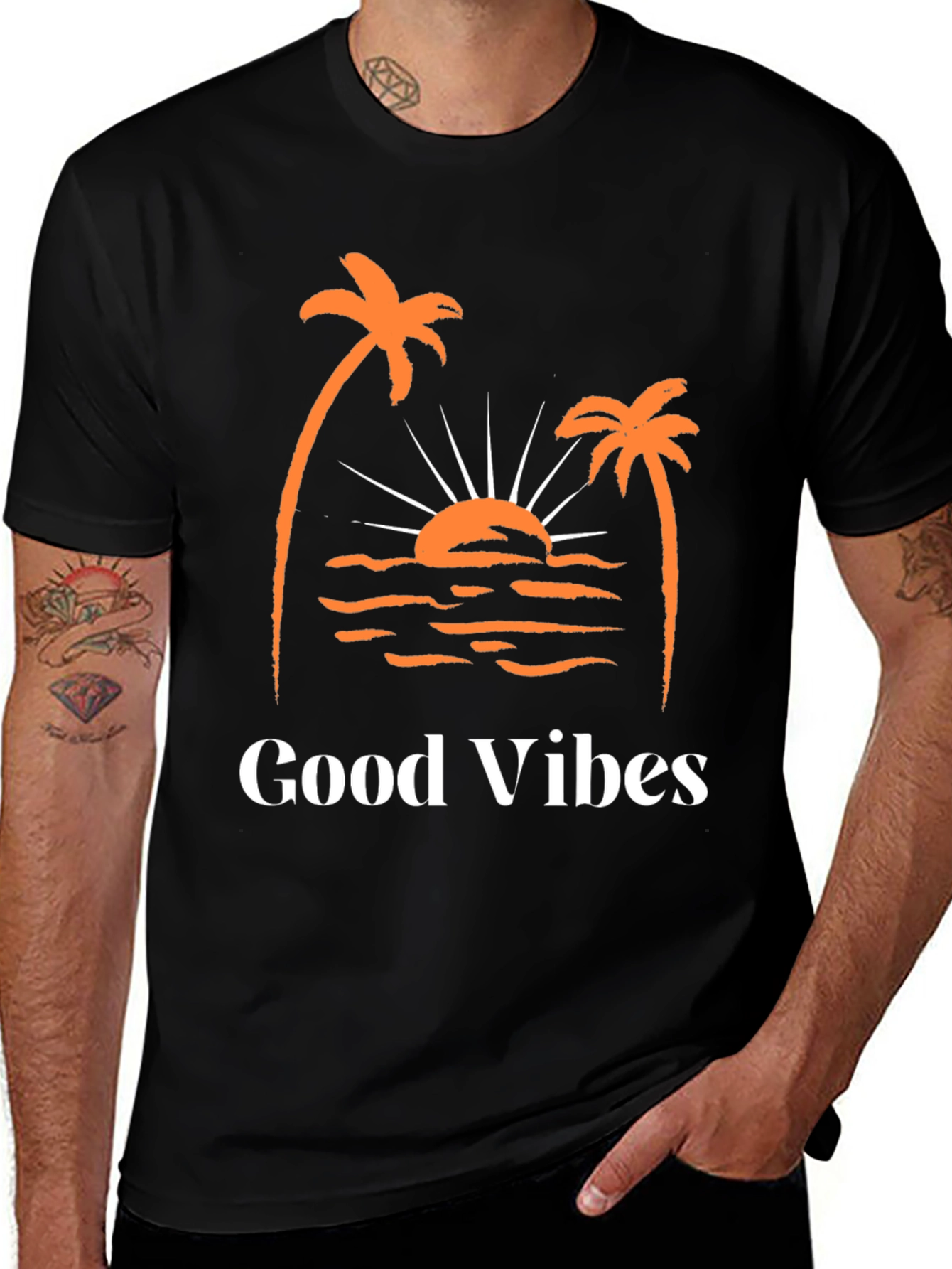 Variant 16 of Good Vibes Palm Tree Graphic Tee - Black