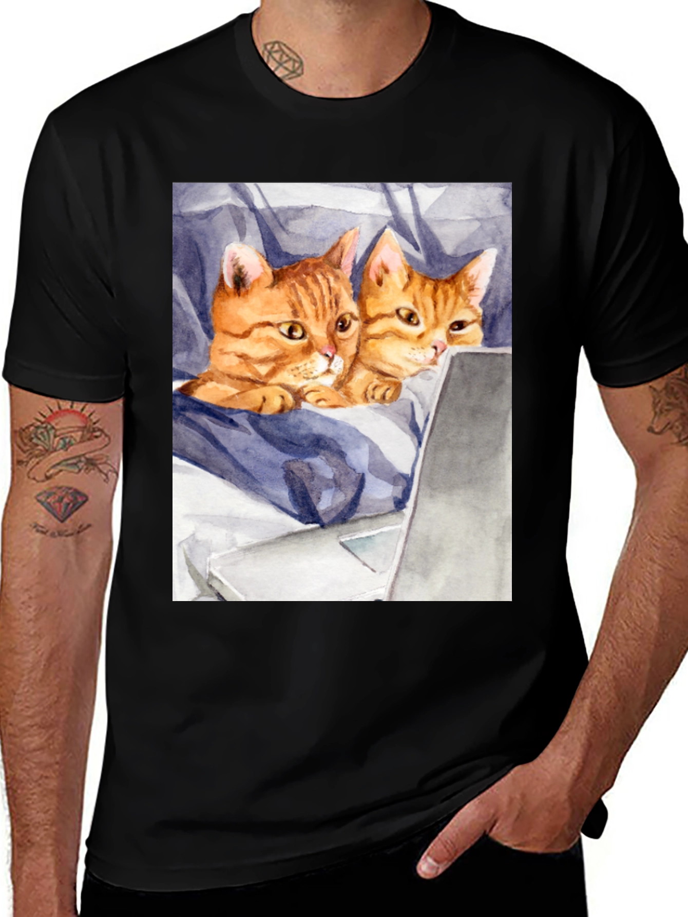 Variant 18 of Cute Cats Watching Laptop T-Shirt