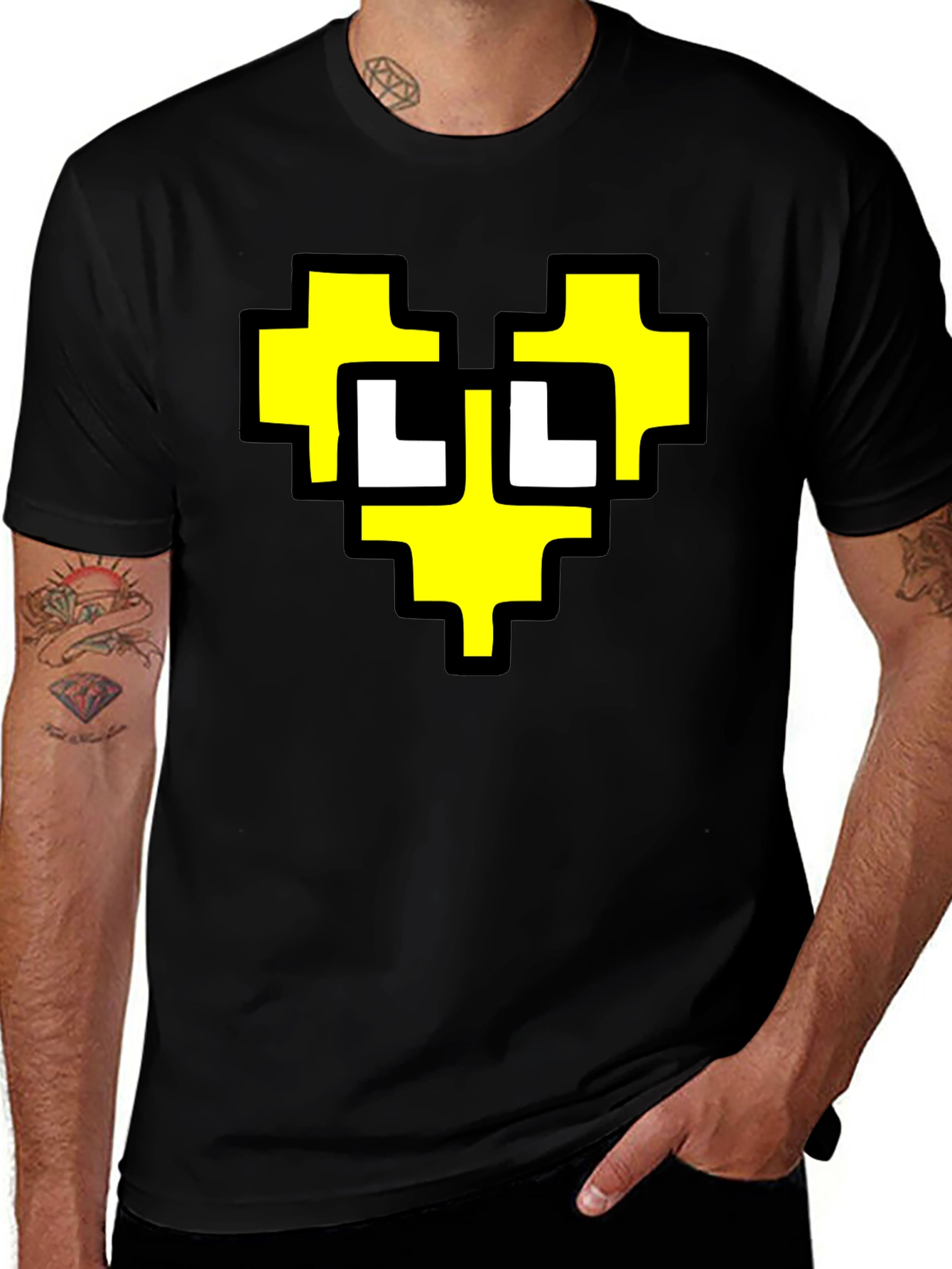 Variant 6 of Pixel Heart Graphic Black T-Shirt