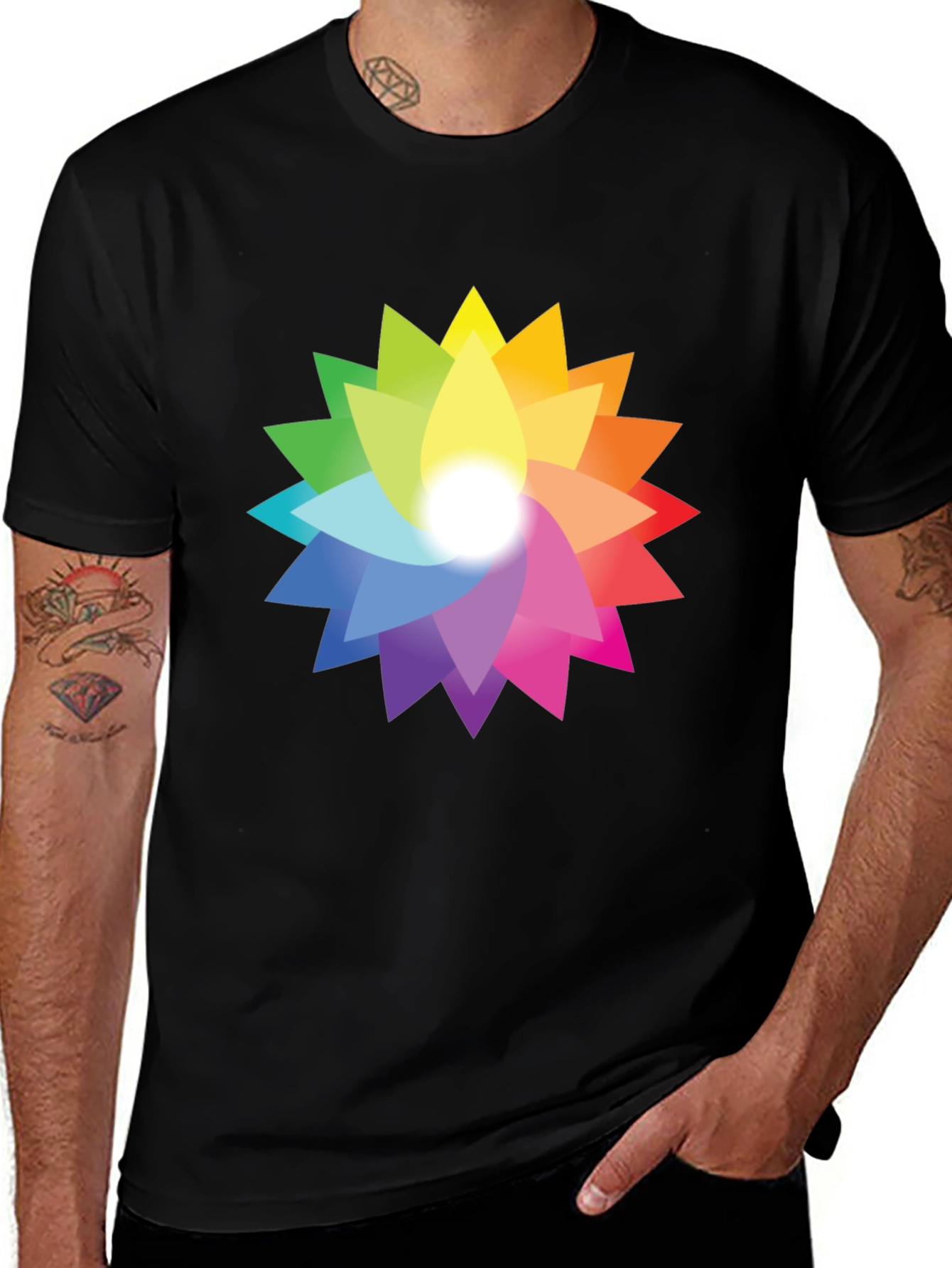 Variant 4 of Rainbow Flower Black T-Shirt