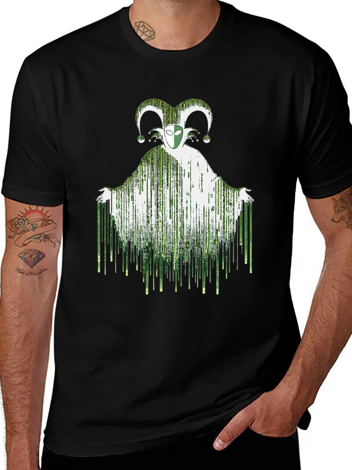 Variant 9 of Matrix Jester Graphic Tee - Stylish Men's Black T-Shirt