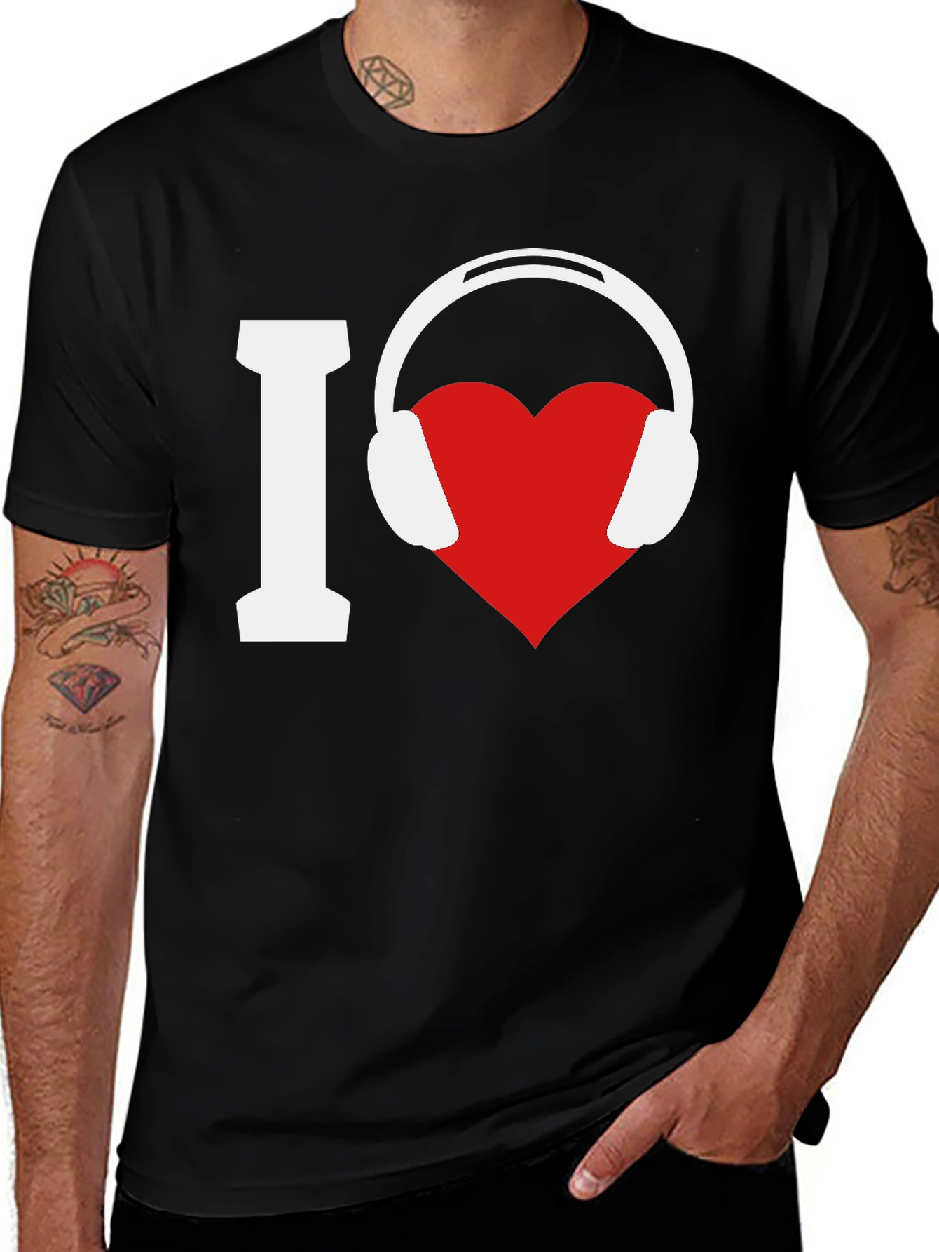 Variant 18 of I Love Music T-Shirt with Headphone Heart Design