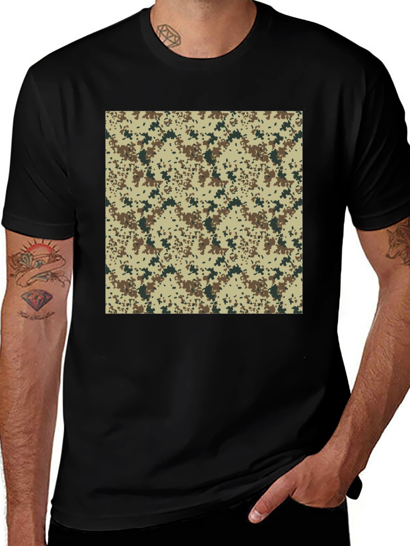 Camouflage Print Black T-Shirt