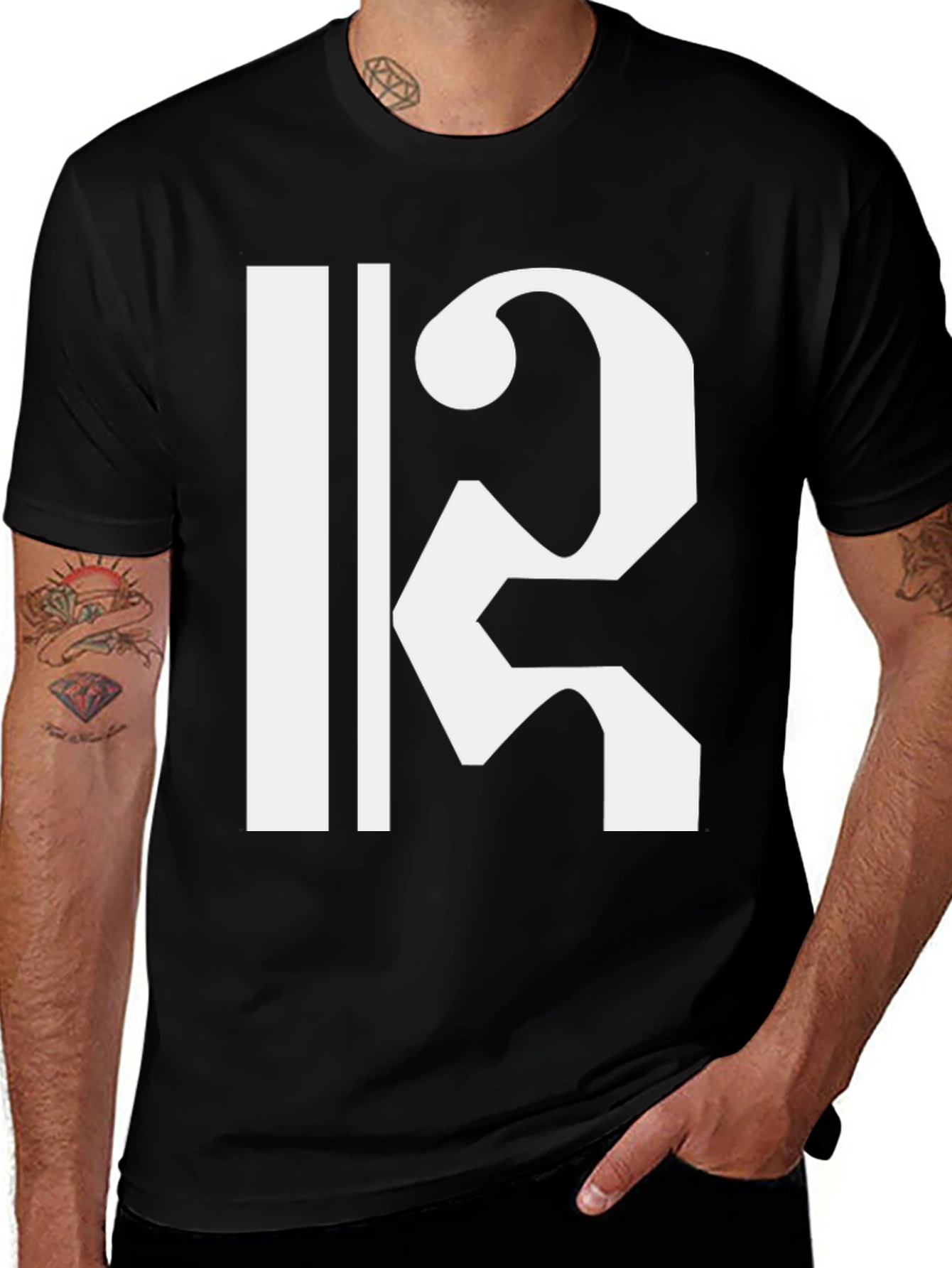 Variant 20 of Bold Black T-Shirt with White Musical Clef Design