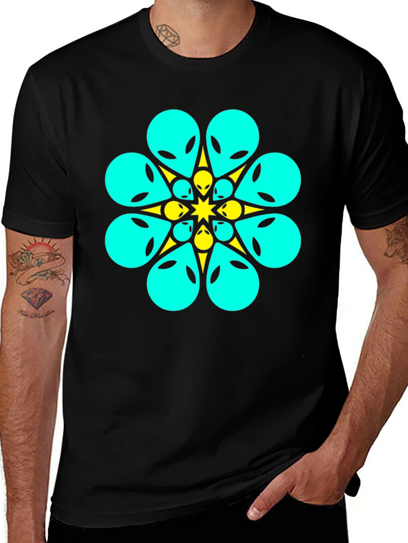 Variant 25 of Alien Mandala Graphic Tee - Black T-Shirt