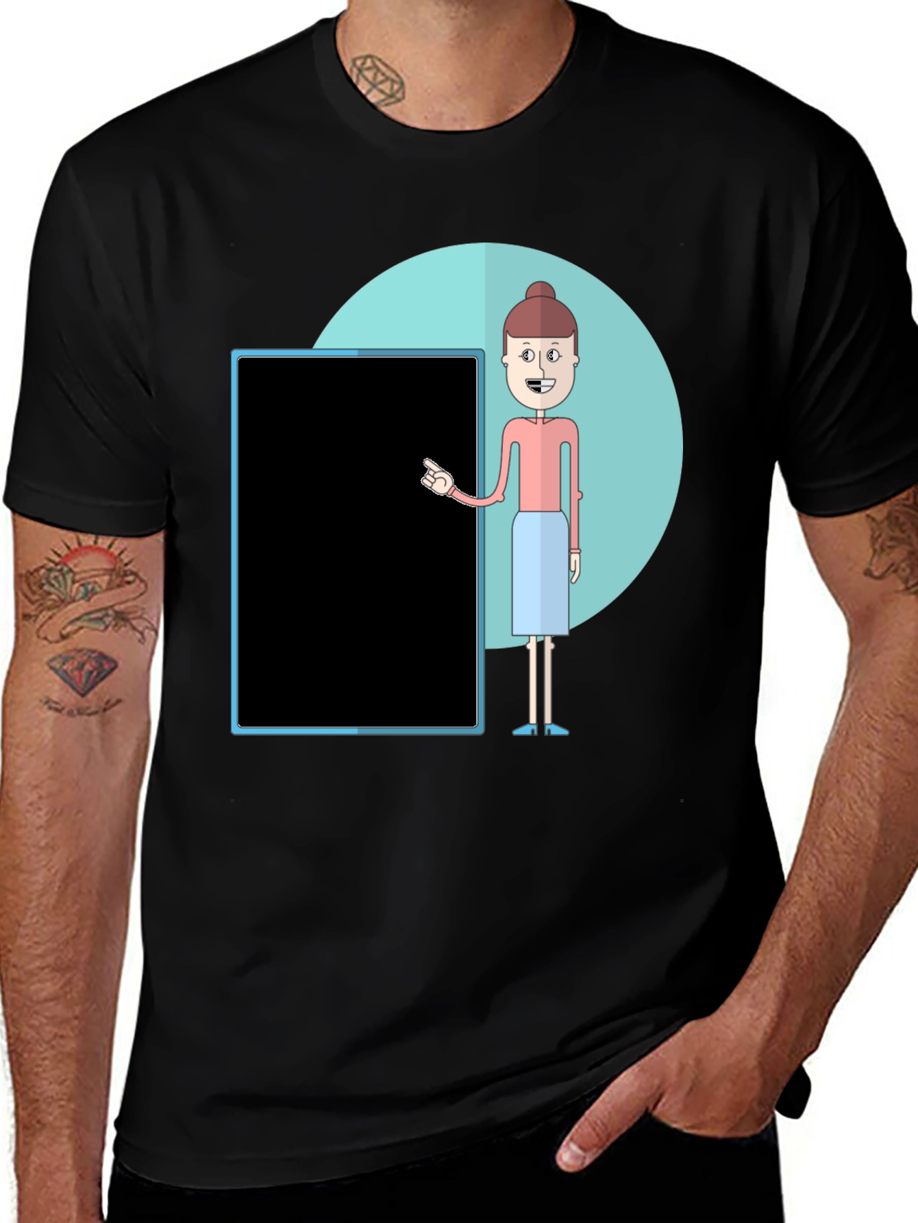 Variant 6 of Cartoon Teacher on Black Tee