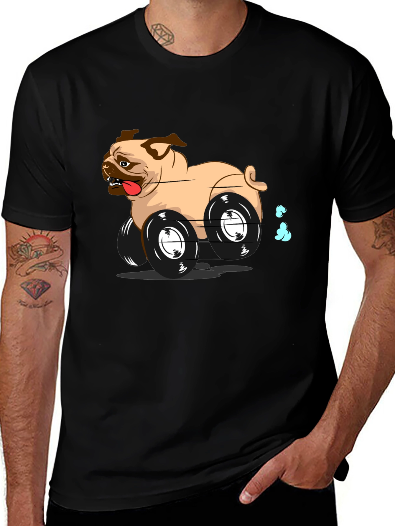 Variant 15 of Pug Car Black T-Shirt - Funny Dog Tee