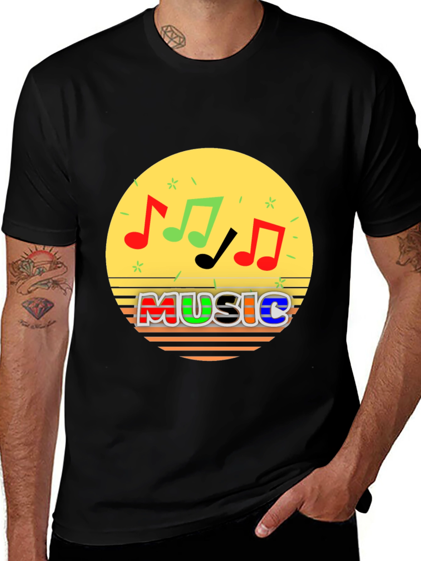 Variant 18 of Music Note Graphic Print Black T-Shirt