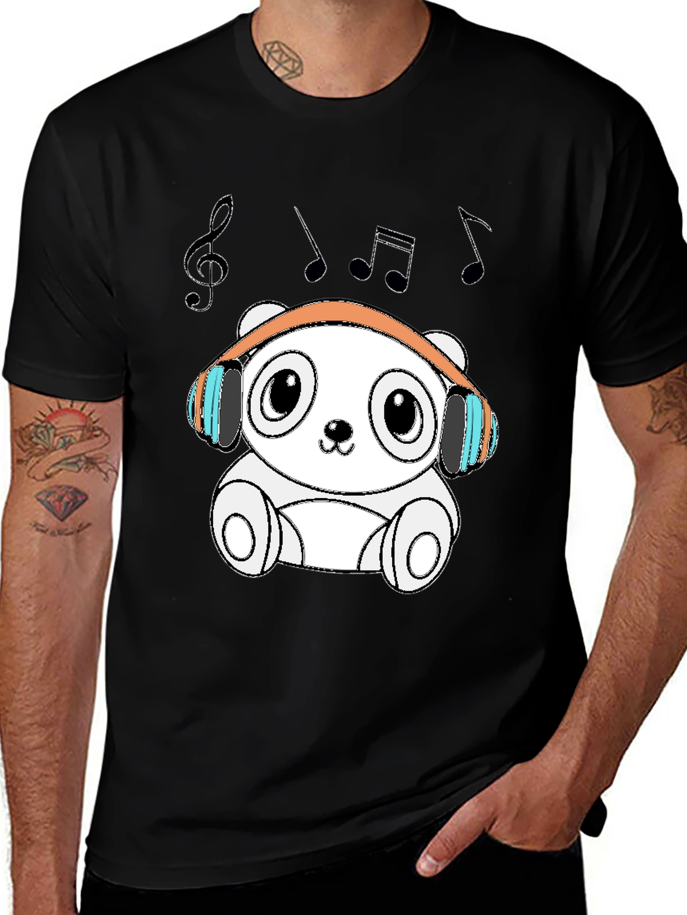 Variant 4 of Musical Panda Graphic Tee - Trendy Black T-Shirt