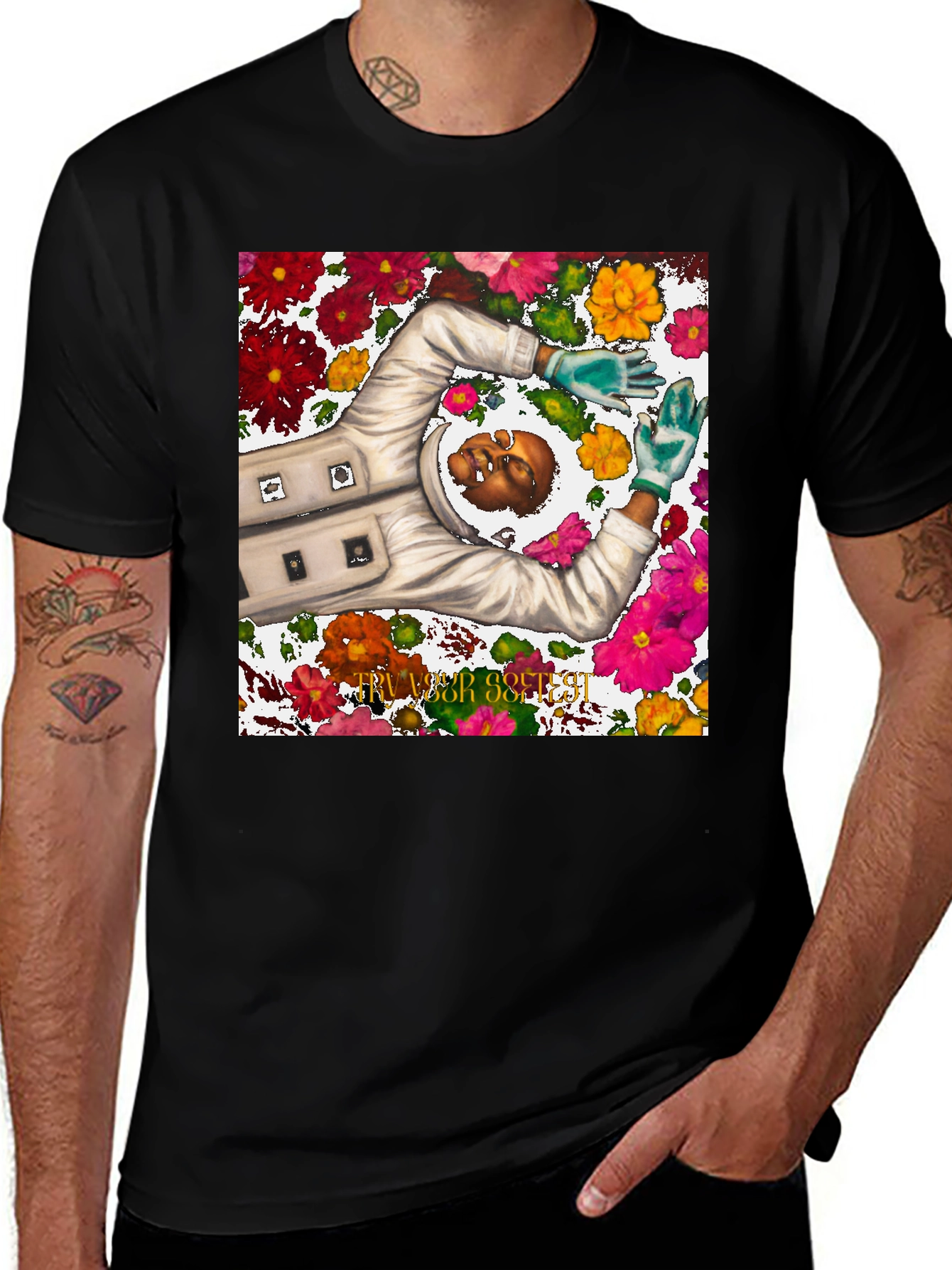 Variant 25 of Astronaut Floral Graphic Tee - Unique Spaceman Design