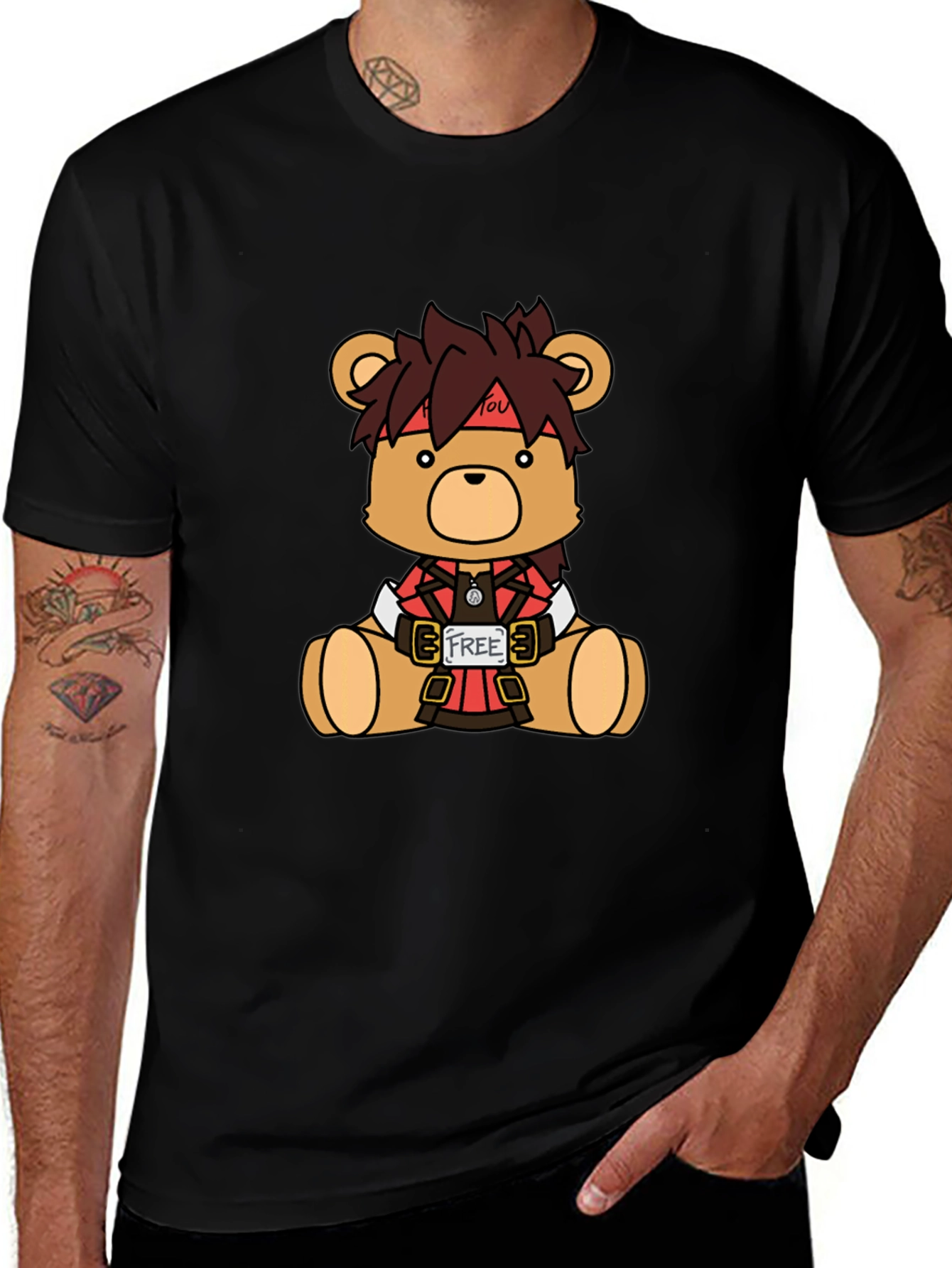 Variant 24 of Cartoon Teddy Bear Graphic Tee - Casual Black T-Shirt