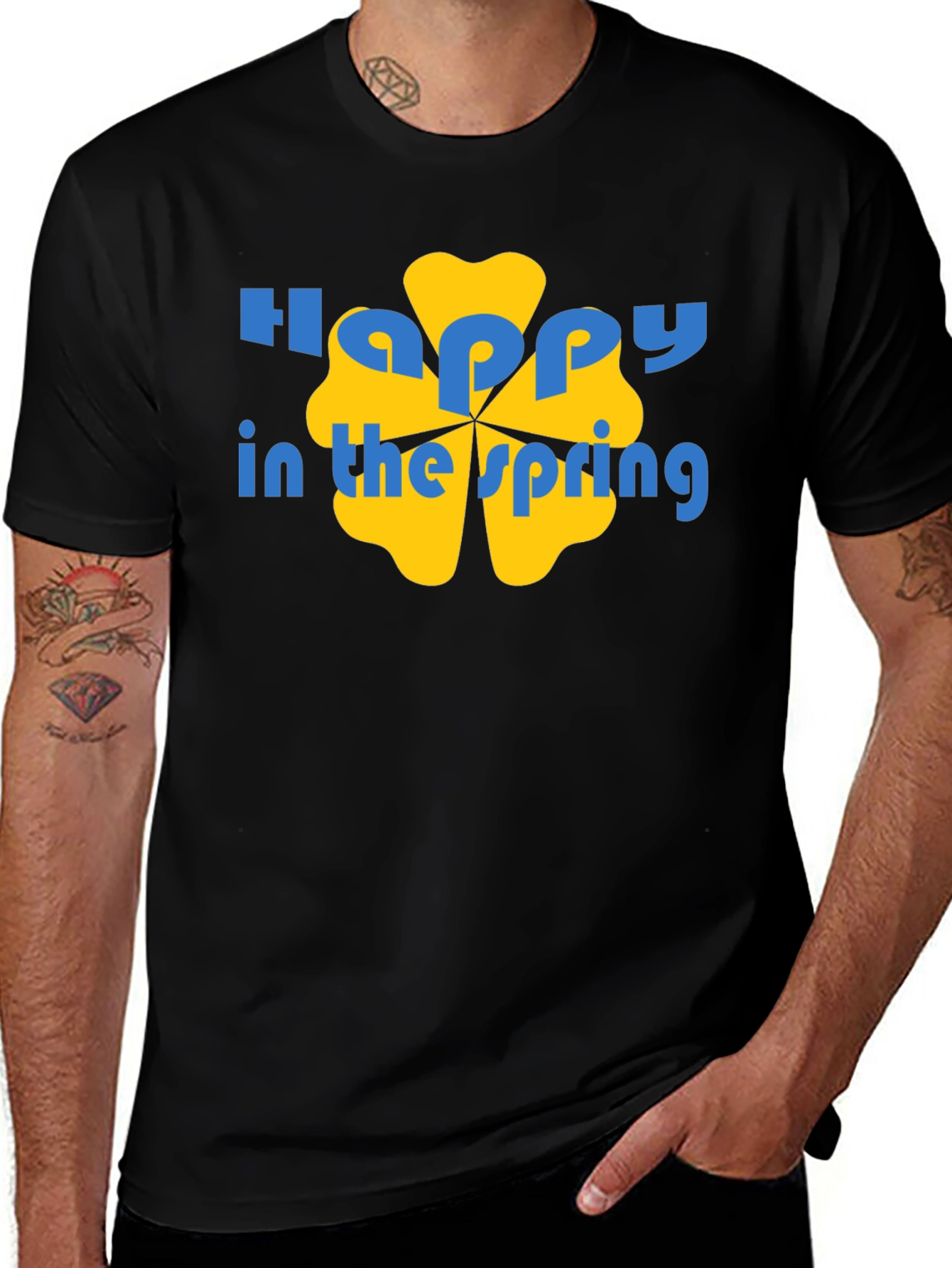 Variant 28 of Happy Spring Graphic Tee - Black Cotton Casual Shirt