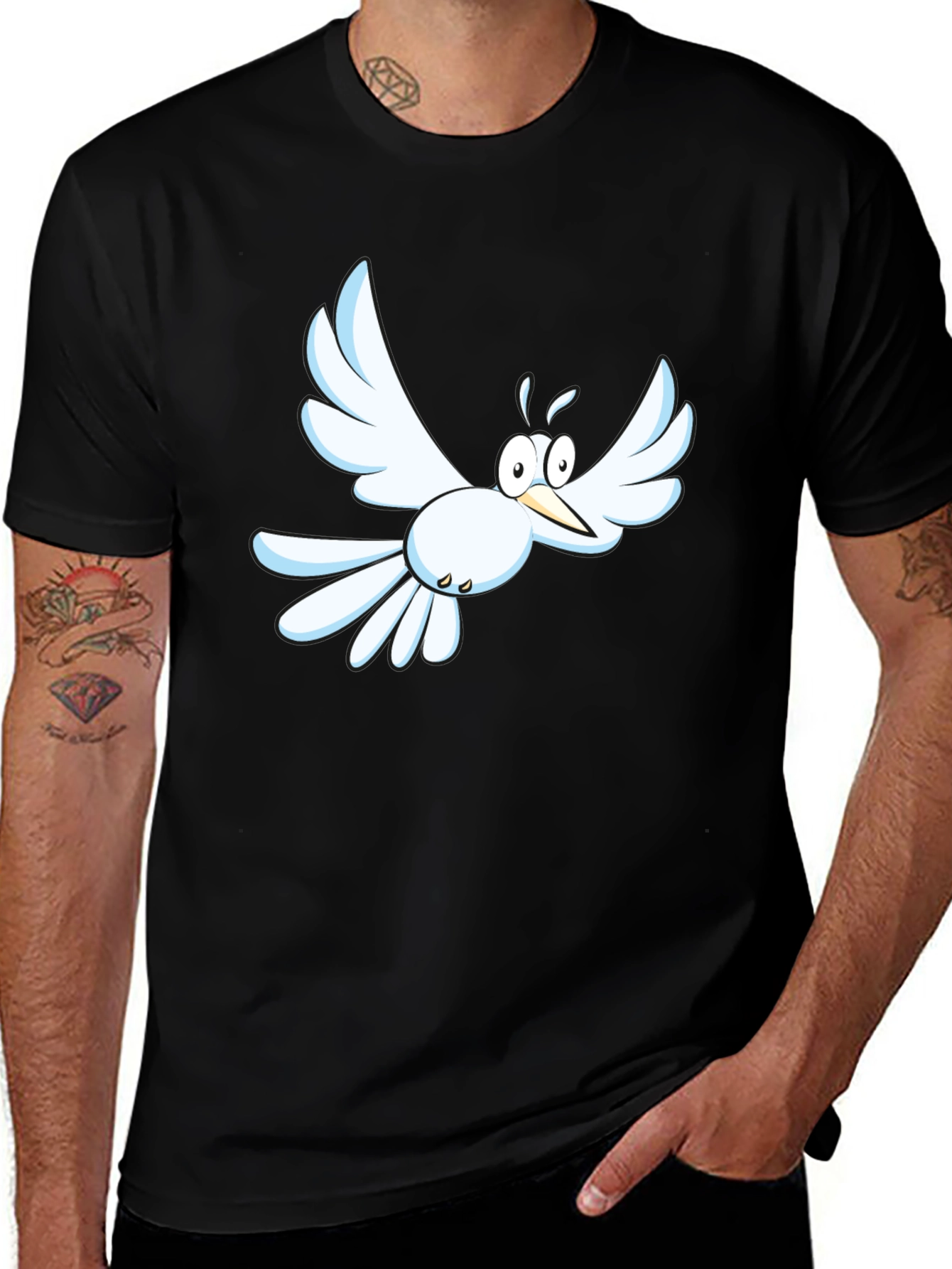 Variant 11 of Cartoon Bird Graphic Tee - Men's Black T-Shirt