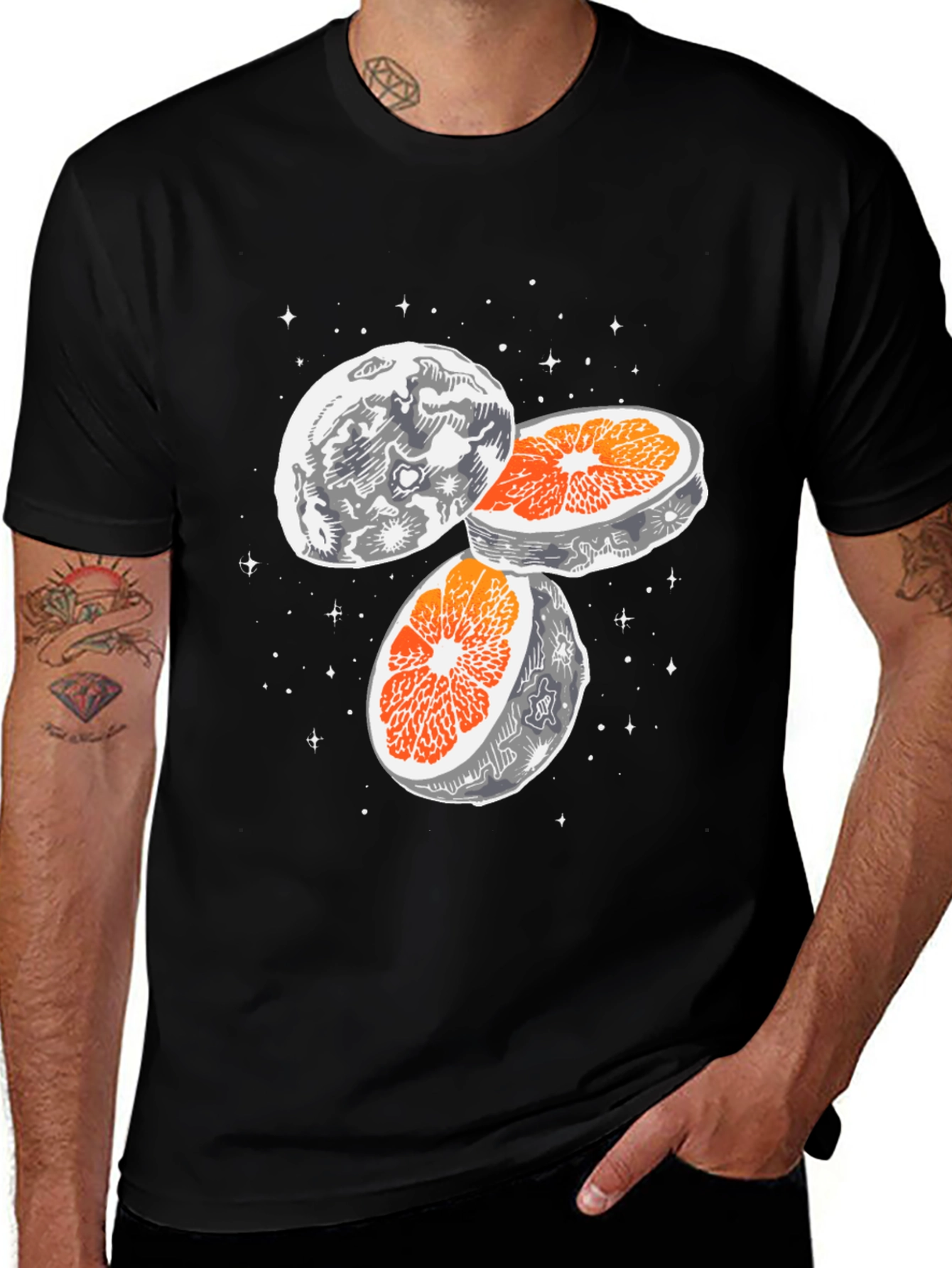 Variant 17 of Celestial Citrus Tee - Moon & Orange Graphic Shirt