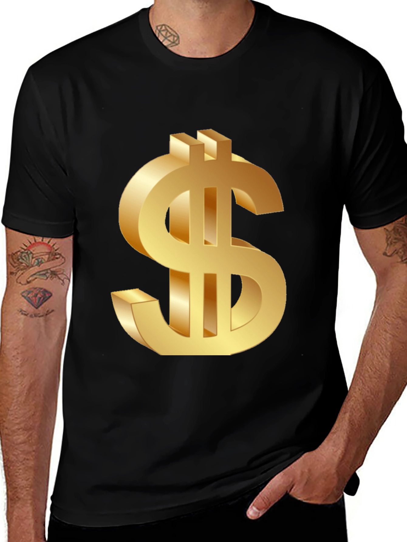 Variant 11 of Golden Dollar Sign Black T-Shirt
