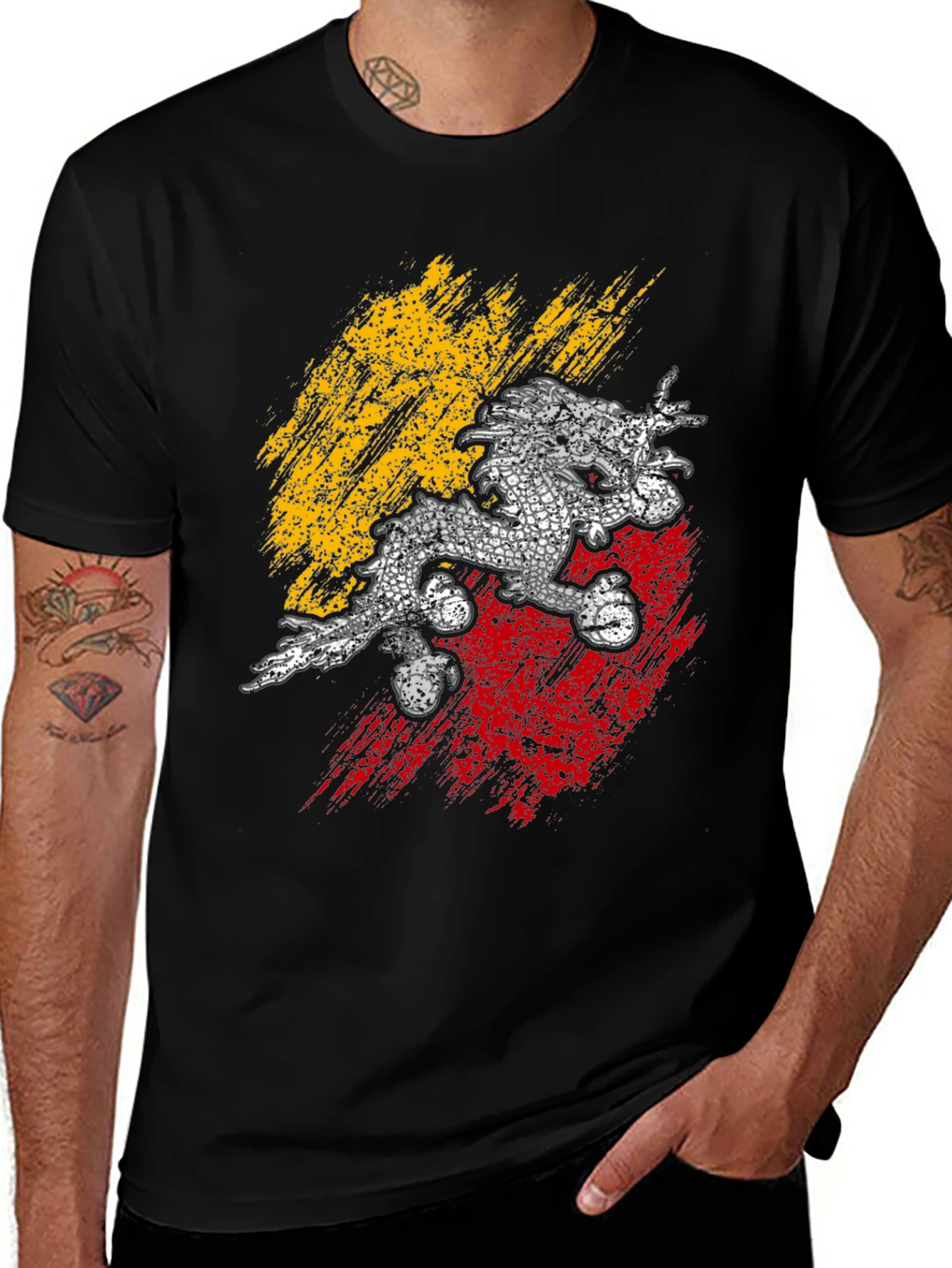 Variant 8 of Bhutanese Dragon Graphic T-Shirt - Men's Black Tee