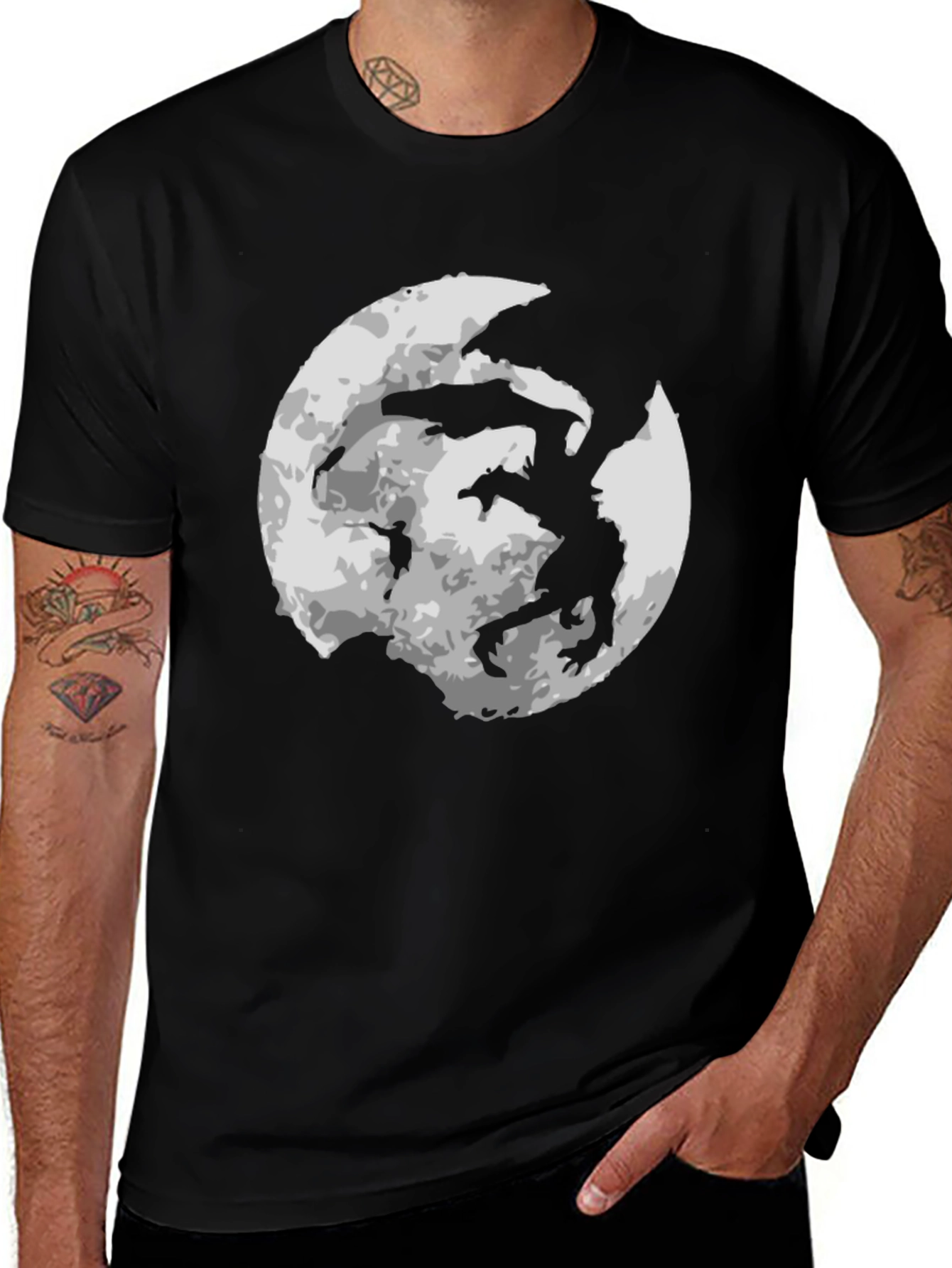 Moon Dragon Graphic Tee - Black