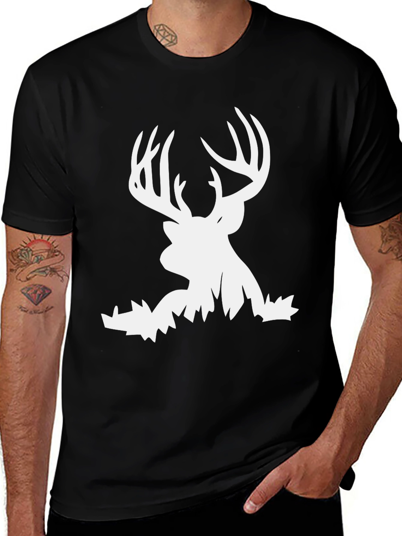 Variant 21 of Deer Head Graphic Tee - Men's Black T-Shirt