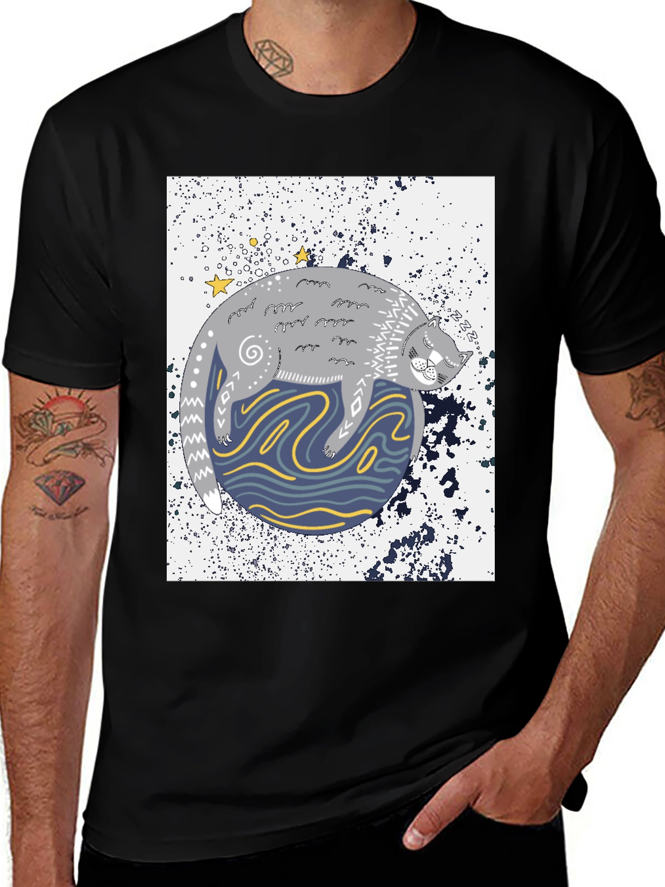 Variant 20 of Cosmic Cat Black Graphic Tee